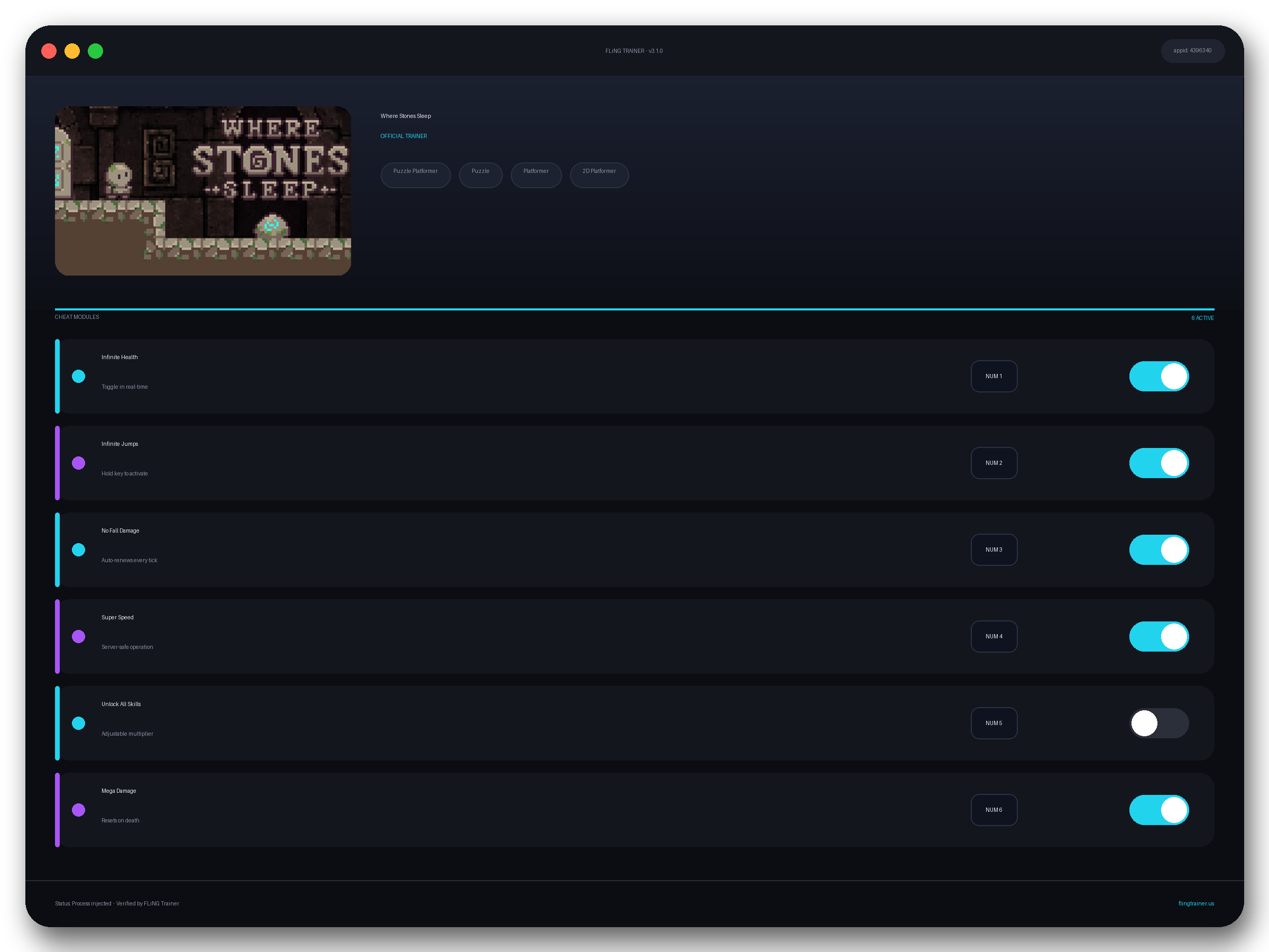 Where Stones Sleep Trainer interface