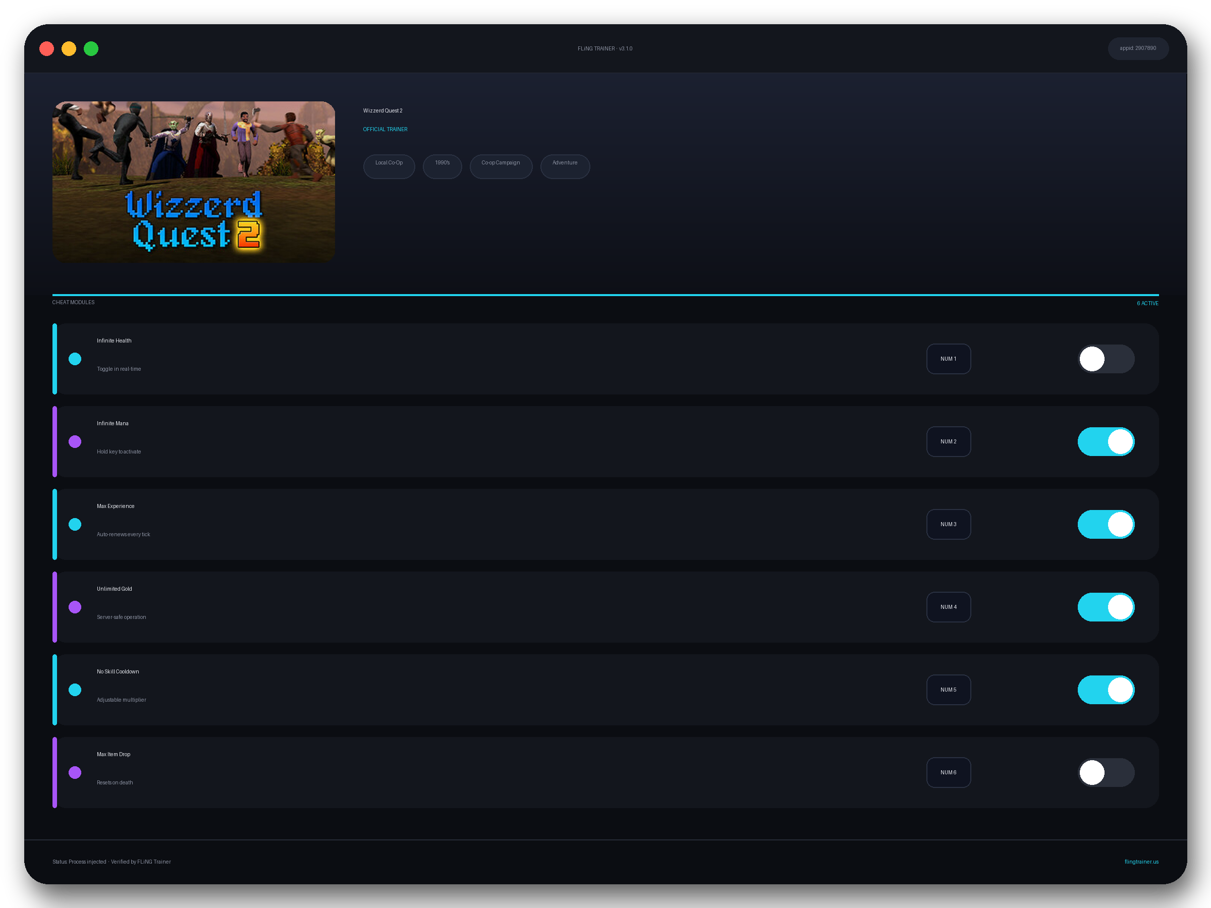 Wizzerd Quest 2 Trainer interface