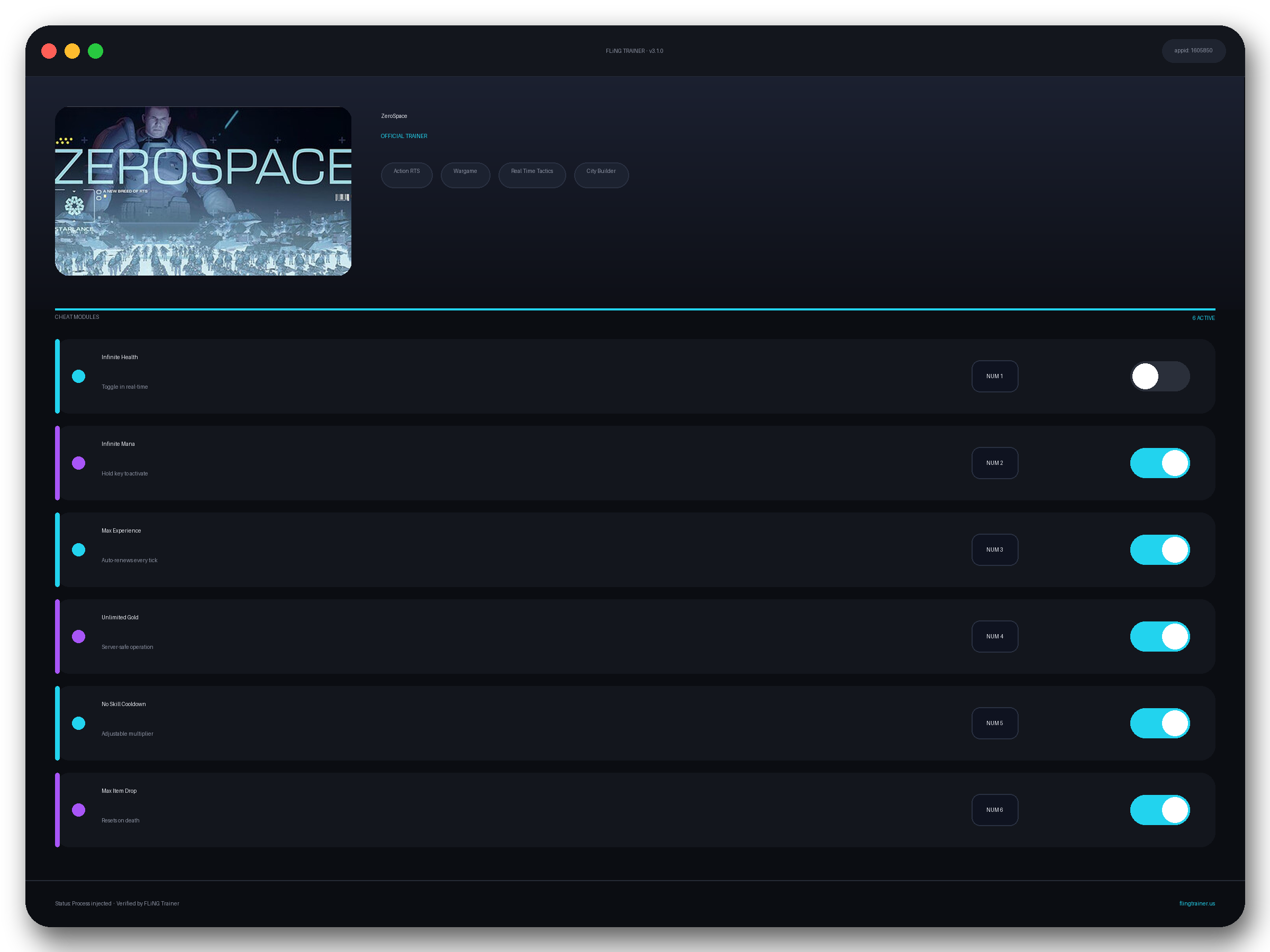 ZeroSpace Trainer interface