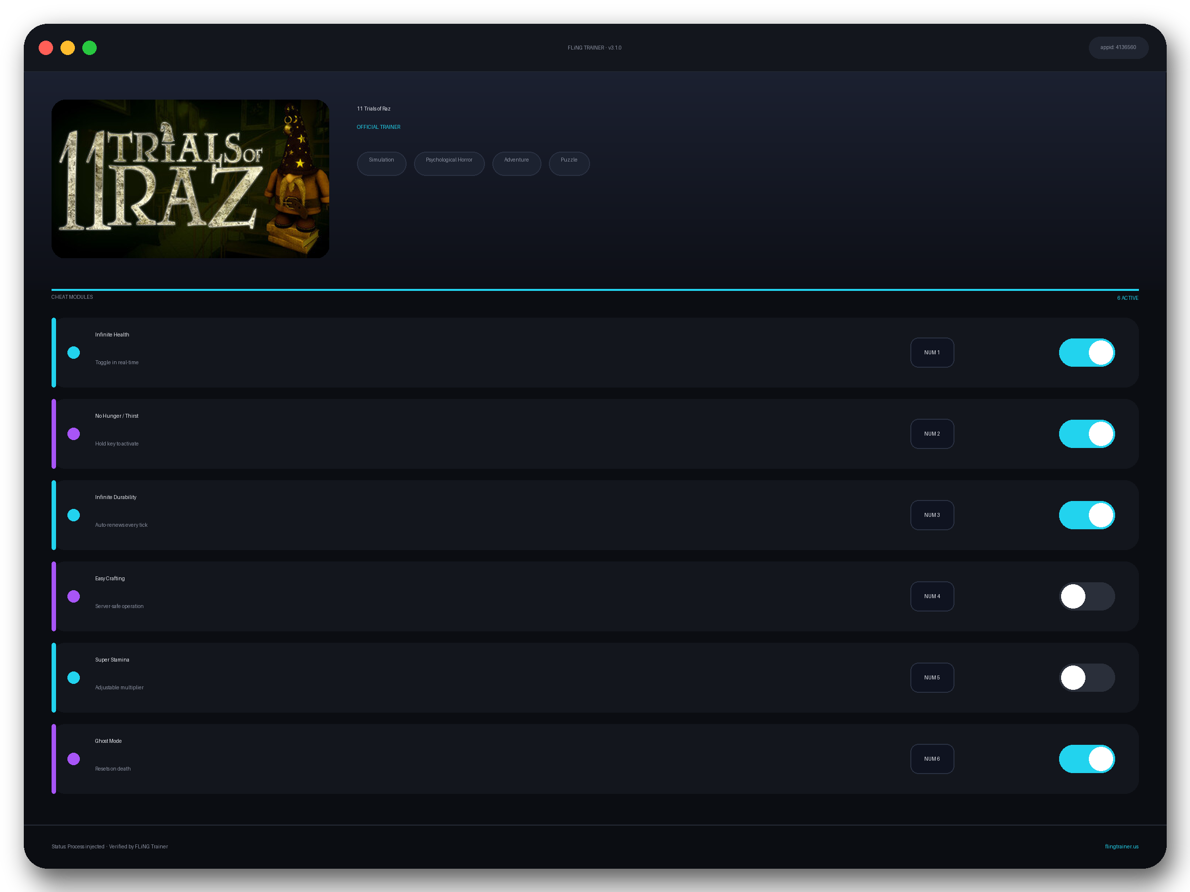 11 Trials of Raz Trainer interface