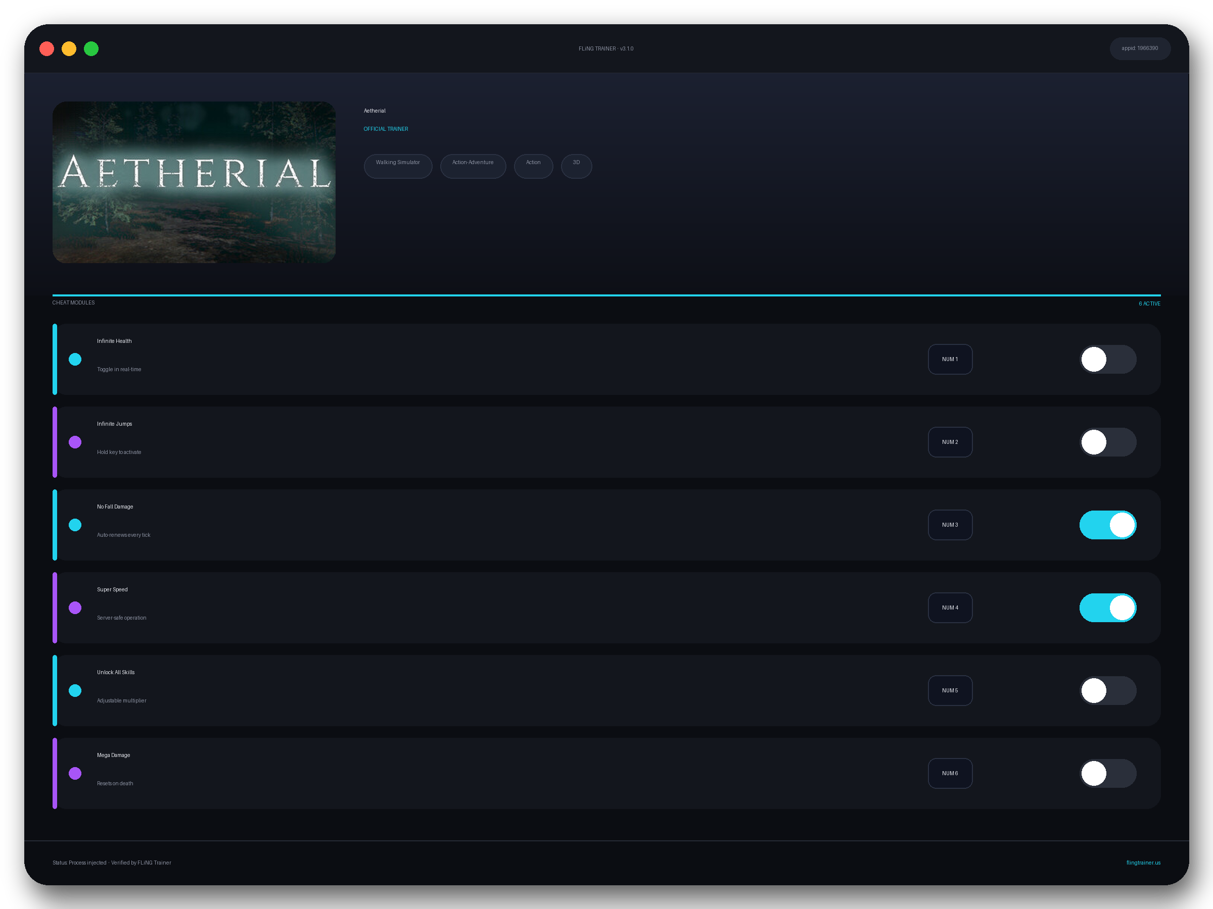 Aetherial Trainer interface