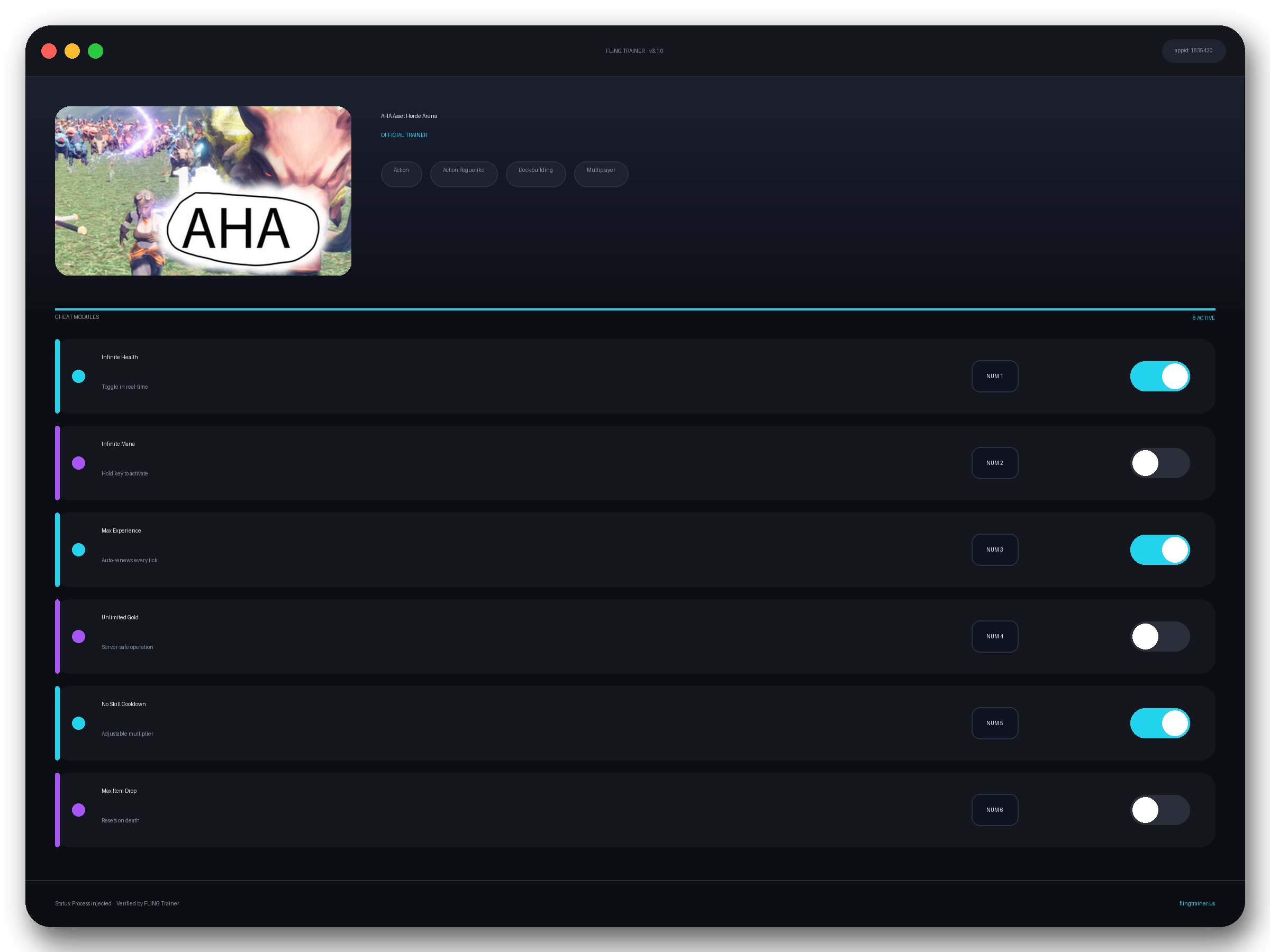 AHA Asset Horde Arena Trainer interface