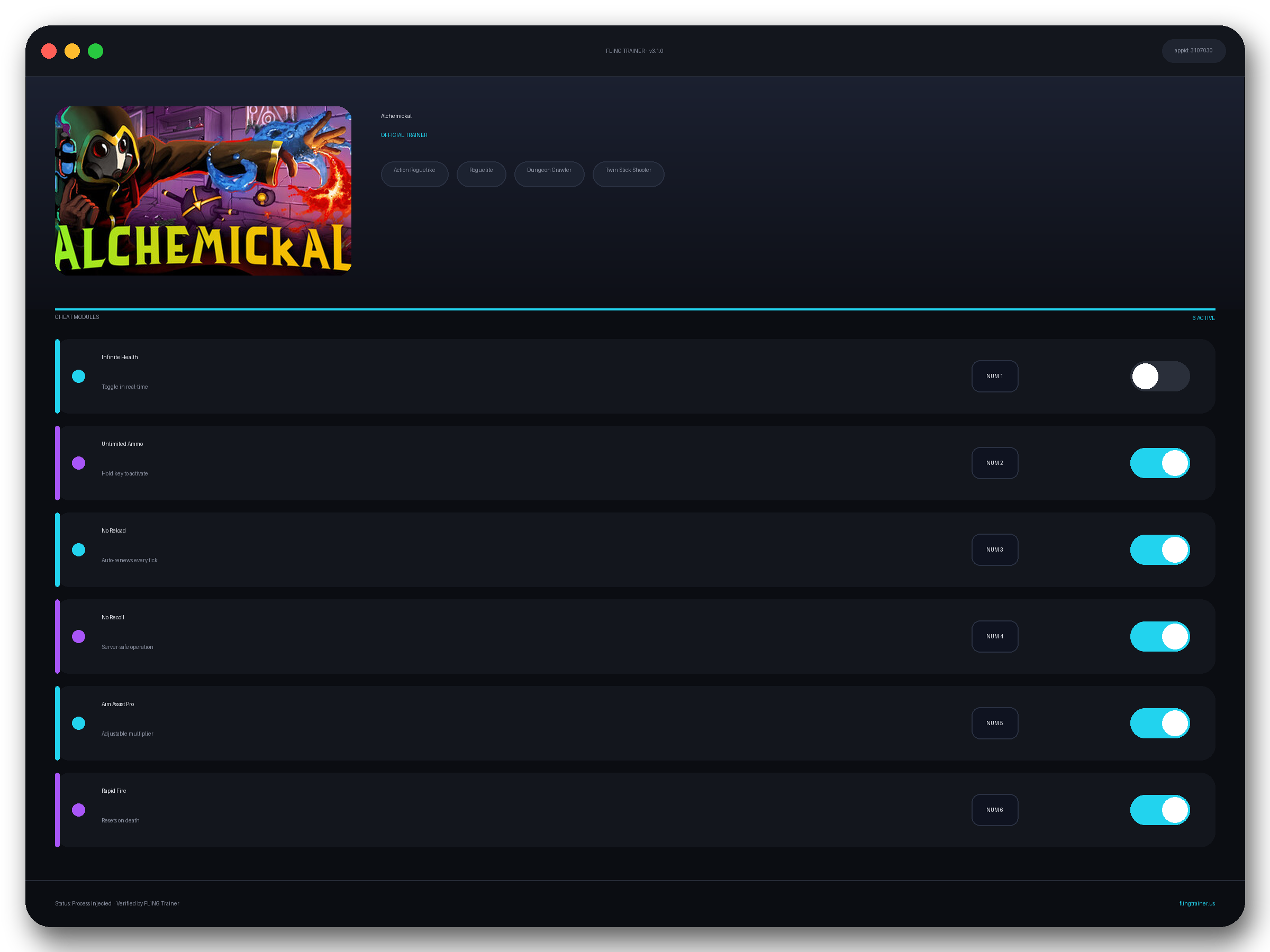 Alchemickal Trainer interface