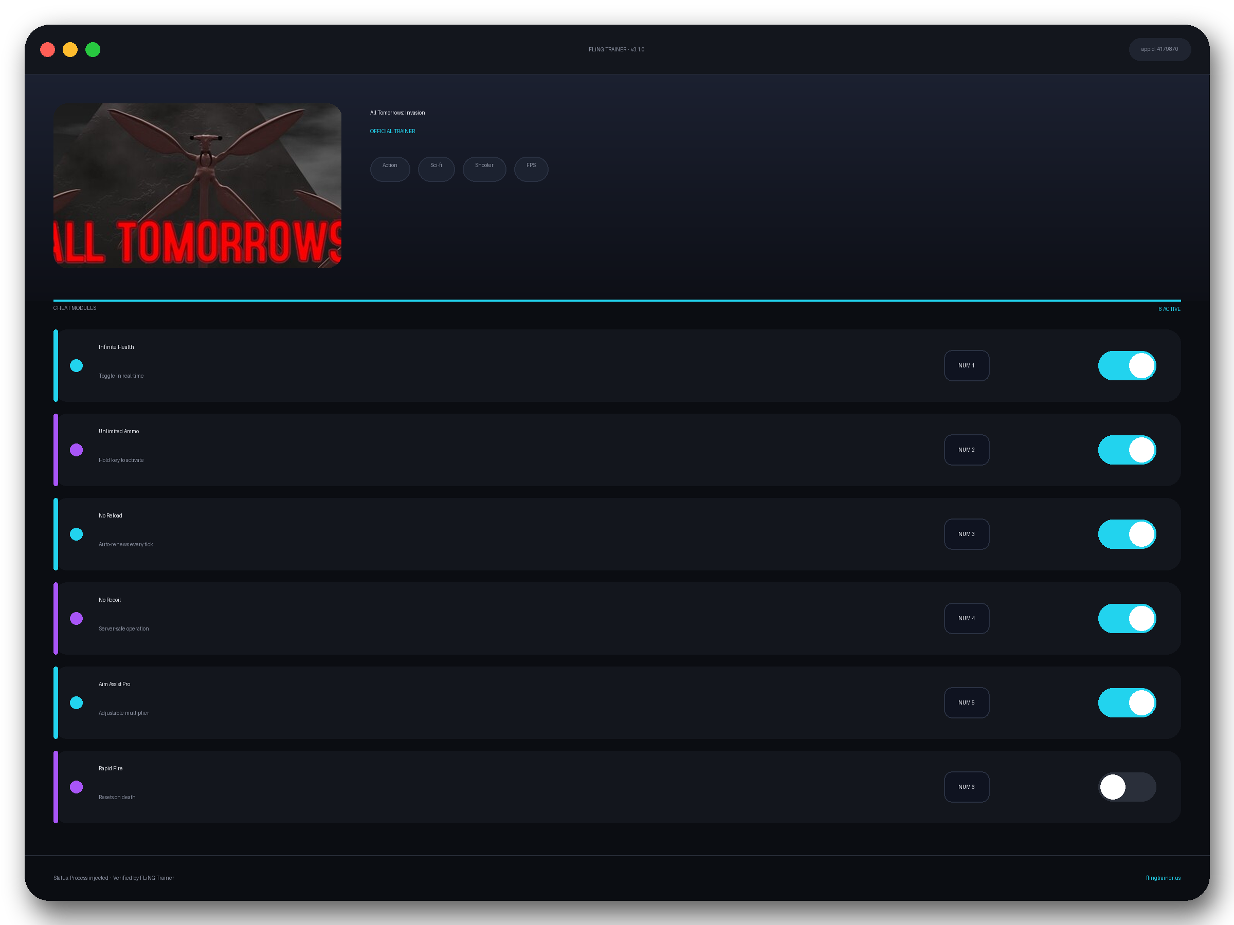 All Tomorrows: Invasion Trainer interface