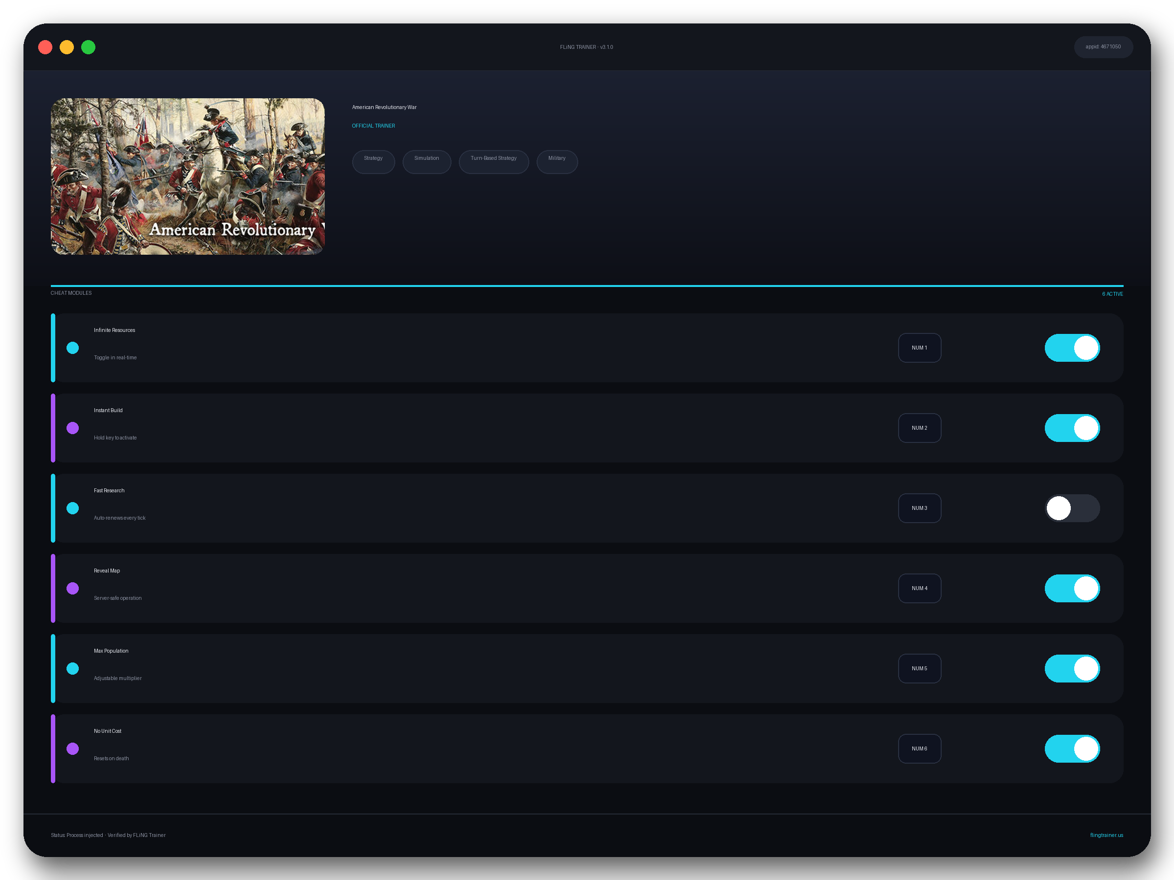 American Revolutionary War Trainer interface