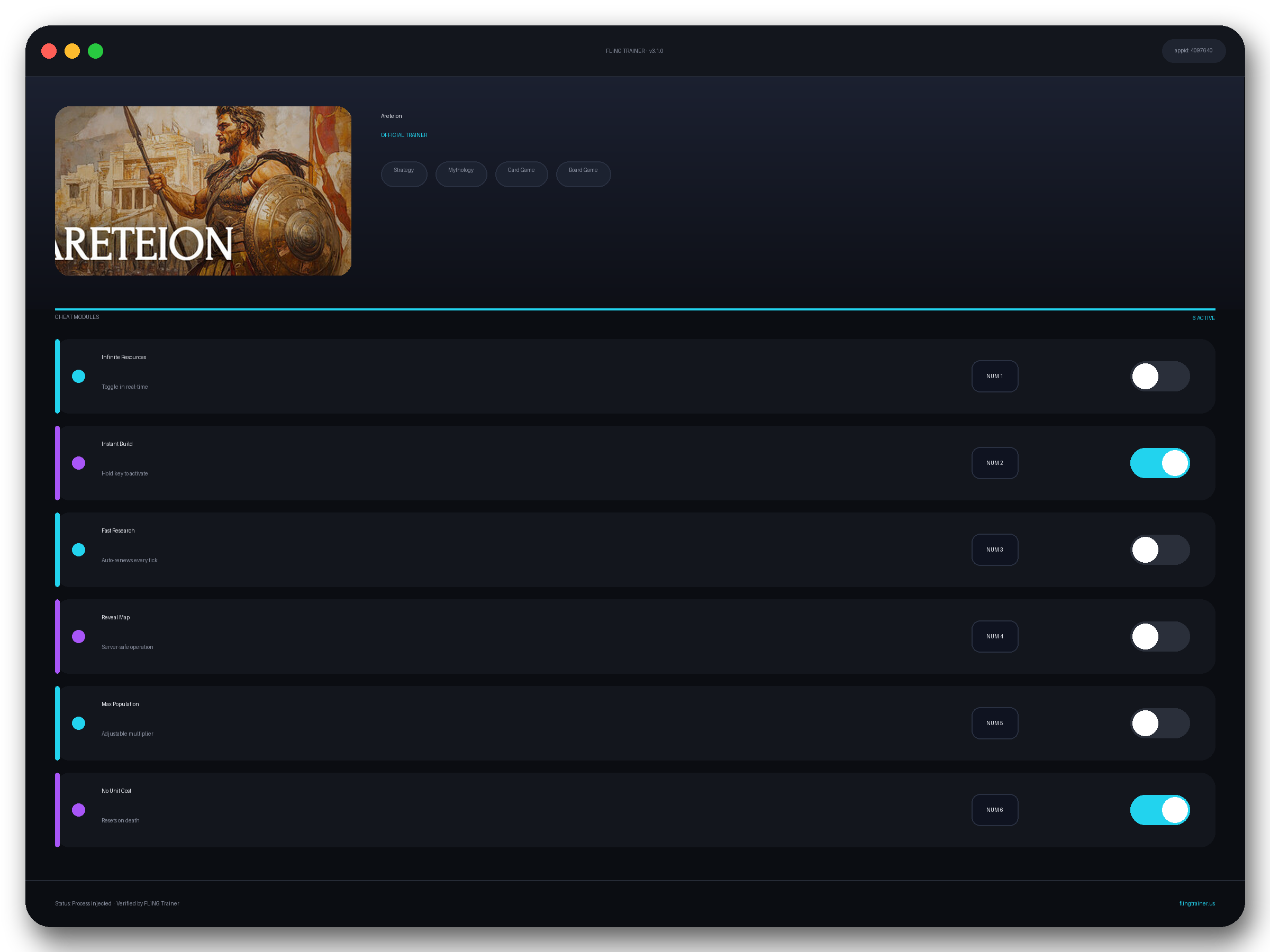 Areteion Trainer interface