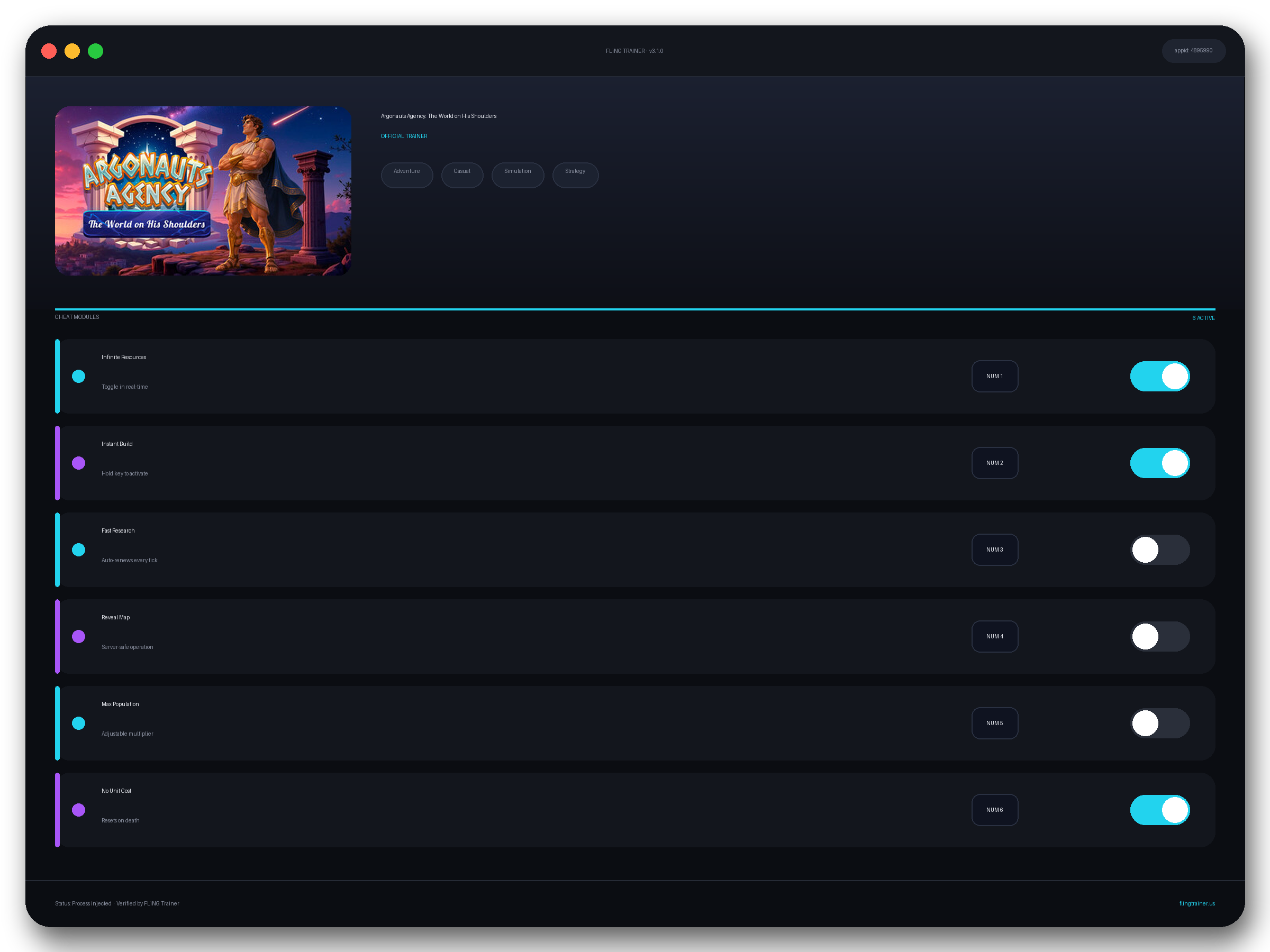 Argonauts Agency: The World on His Shoulders Trainer interface