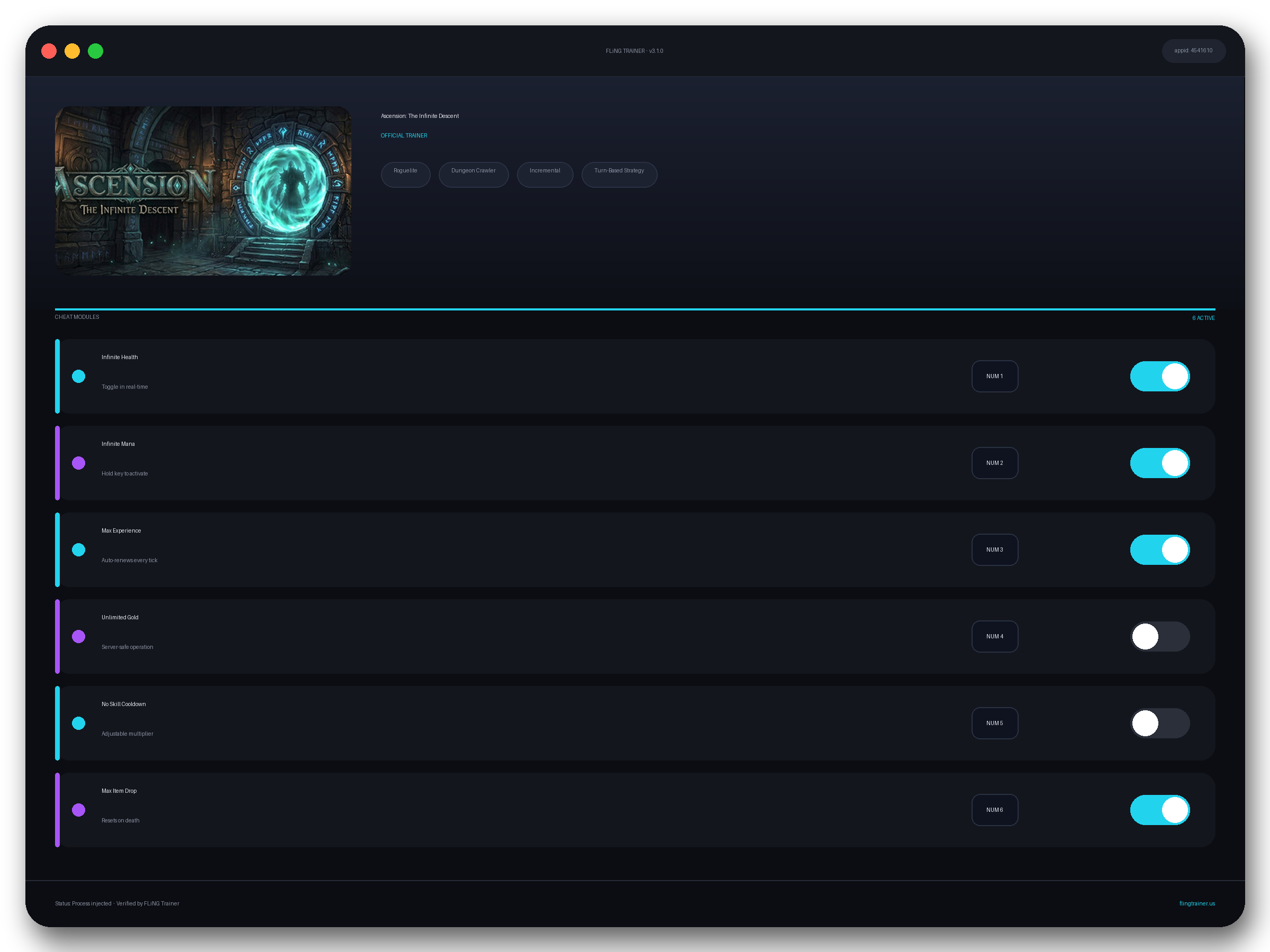 Ascension: The Infinite Descent Trainer interface