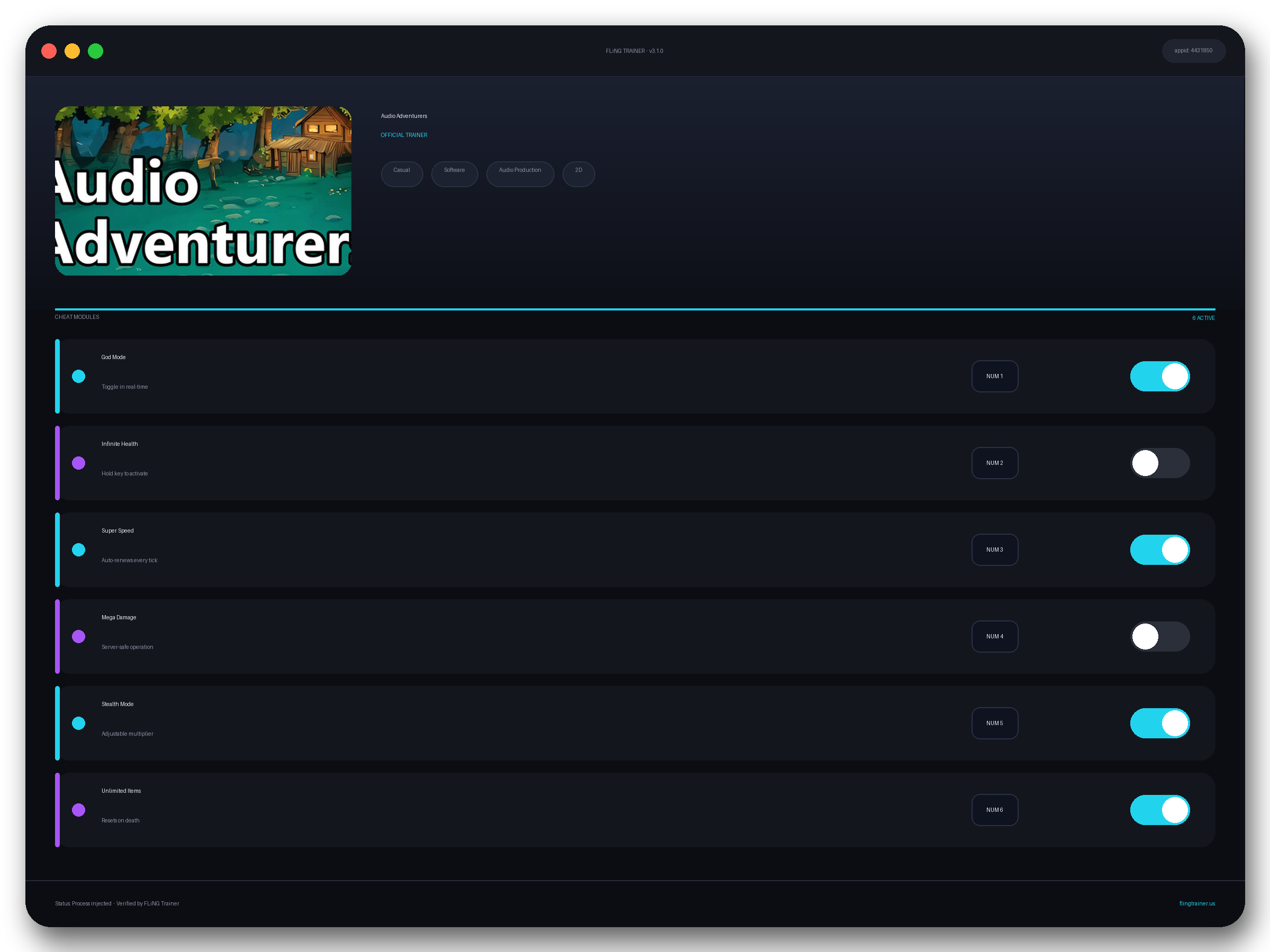 Audio Adventurers Trainer interface