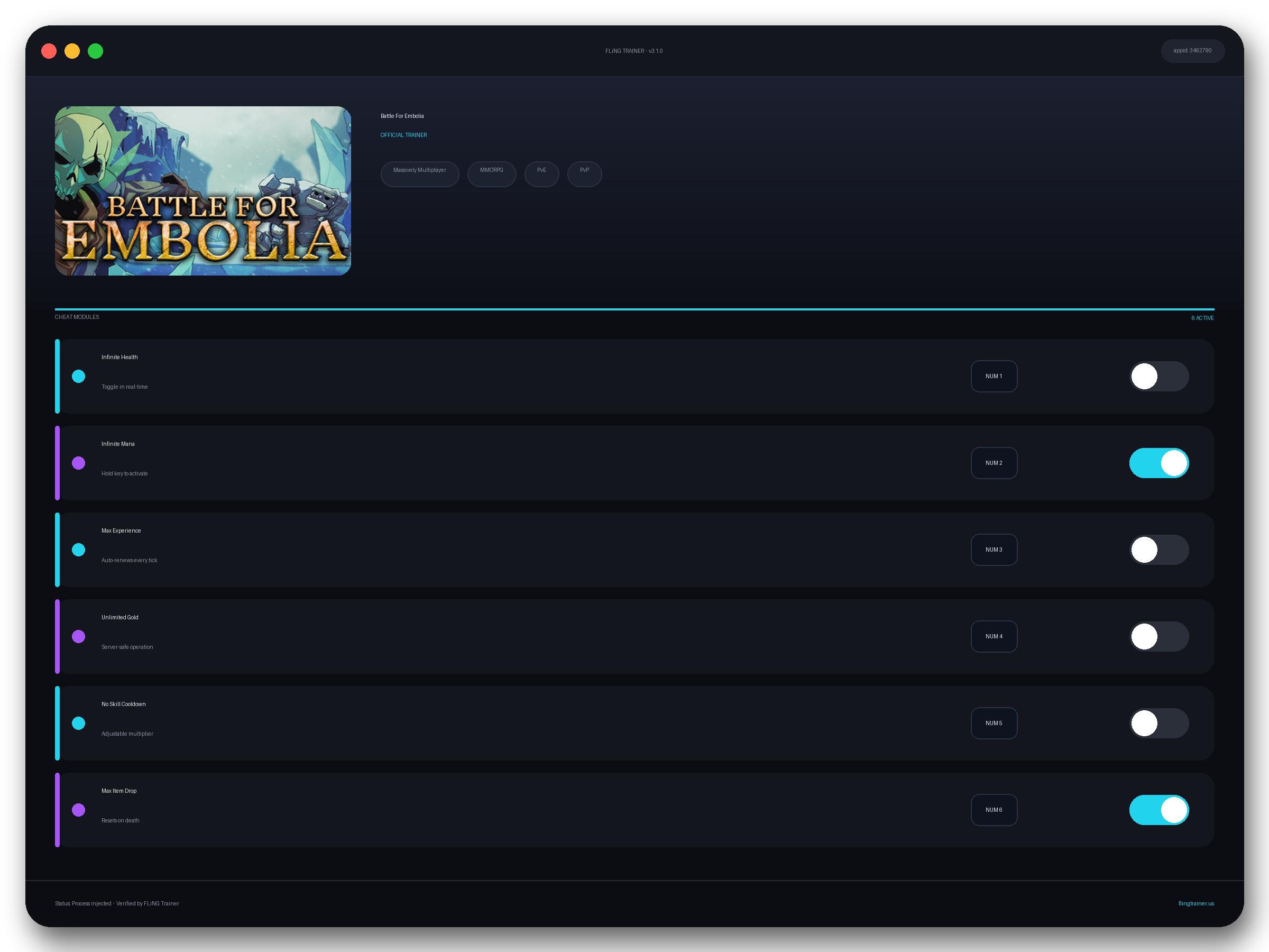 Battle For Embolia Trainer interface