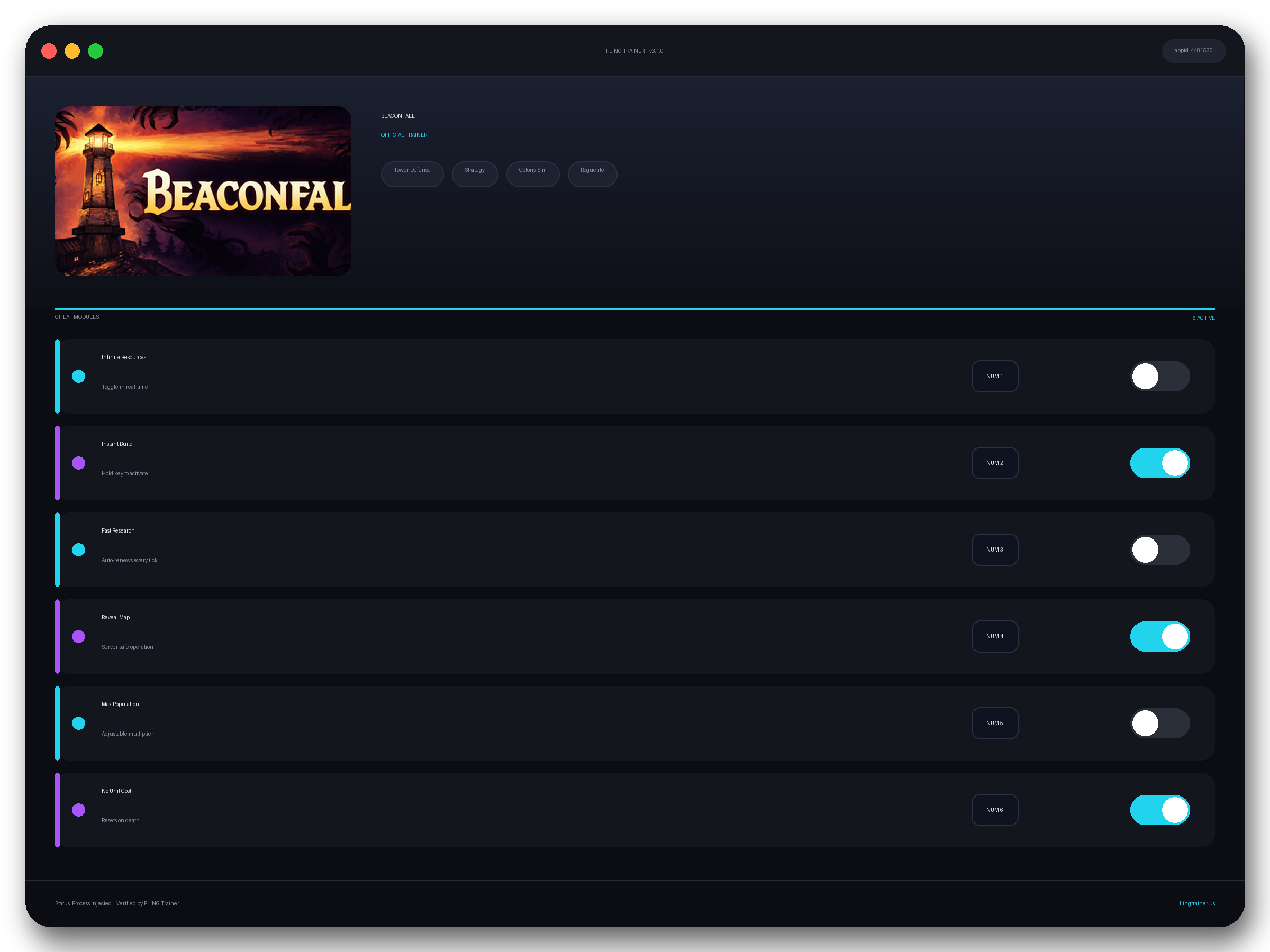 BEACONFALL Trainer interface