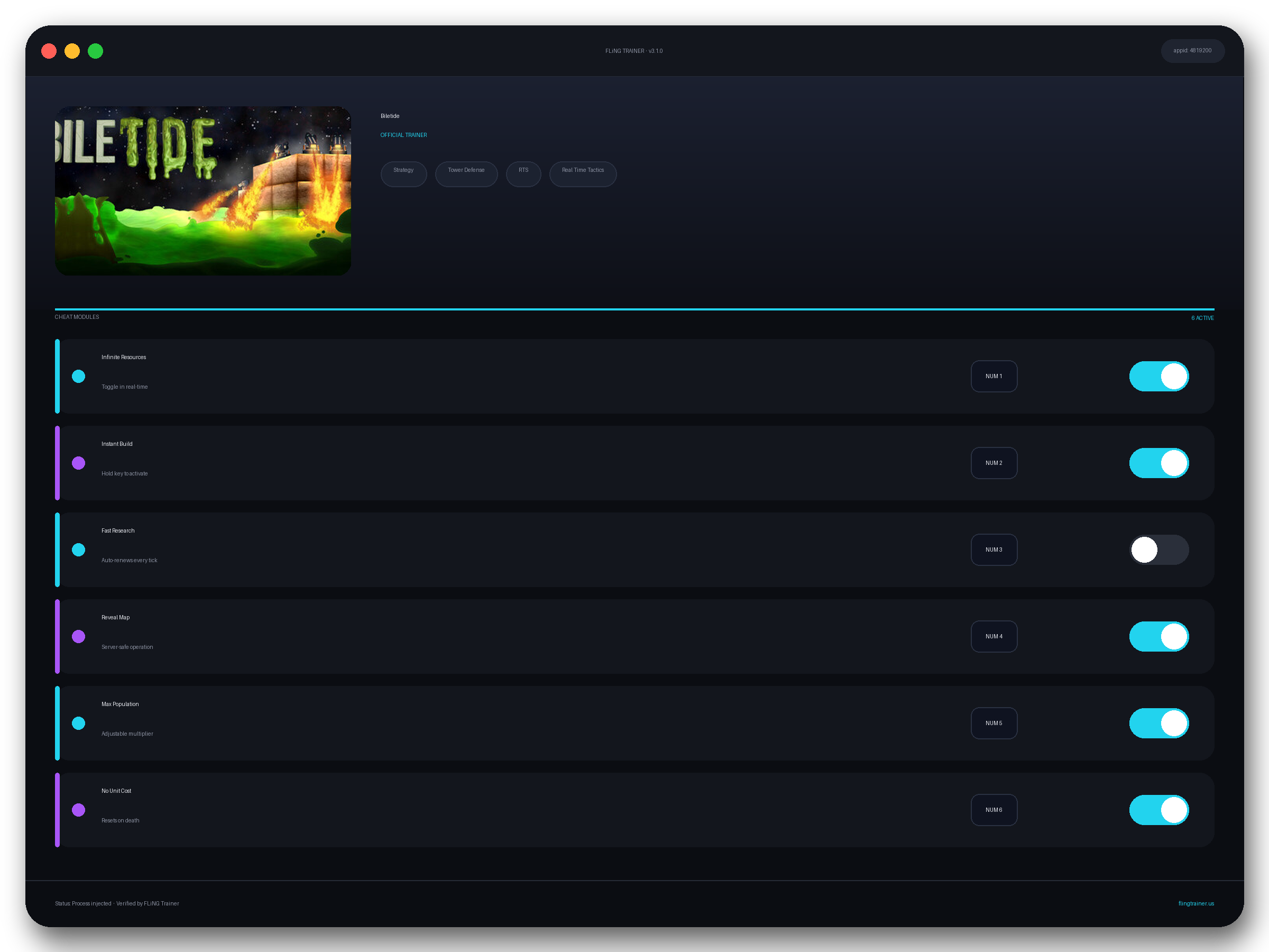 Biletide Trainer interface