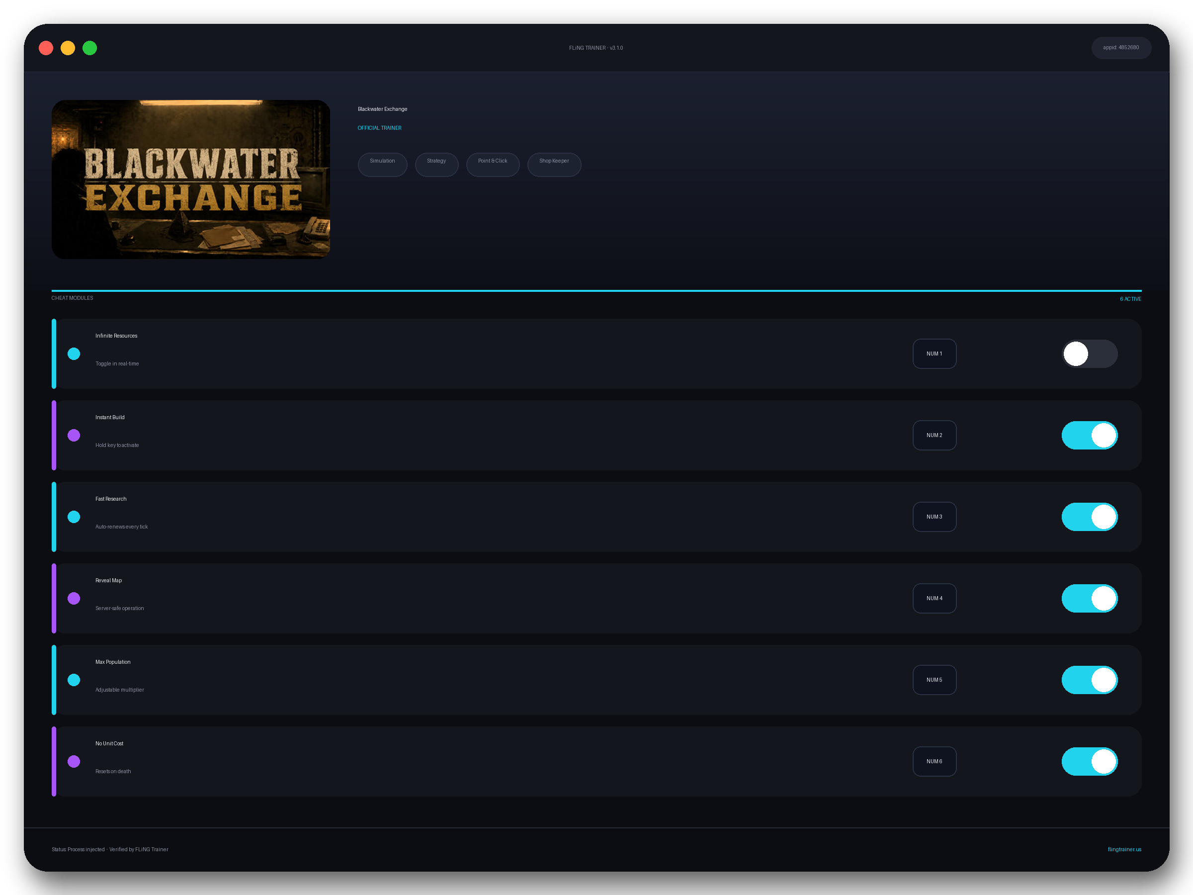 Blackwater Exchange Trainer interface