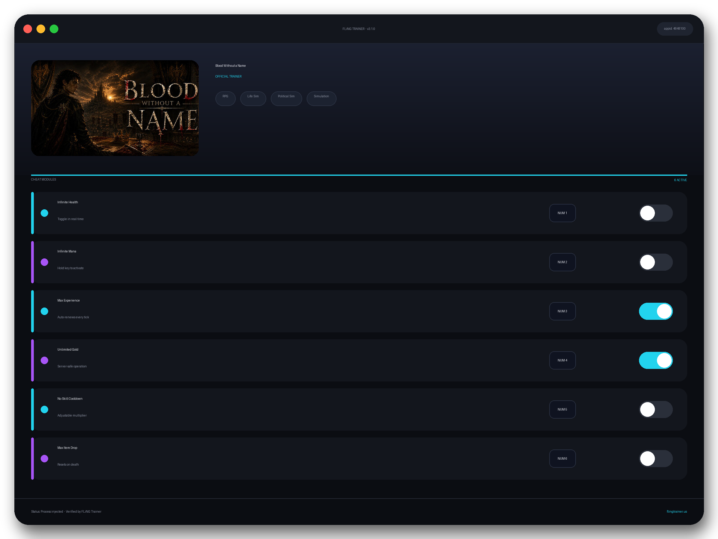 Blood Without a Name Trainer interface