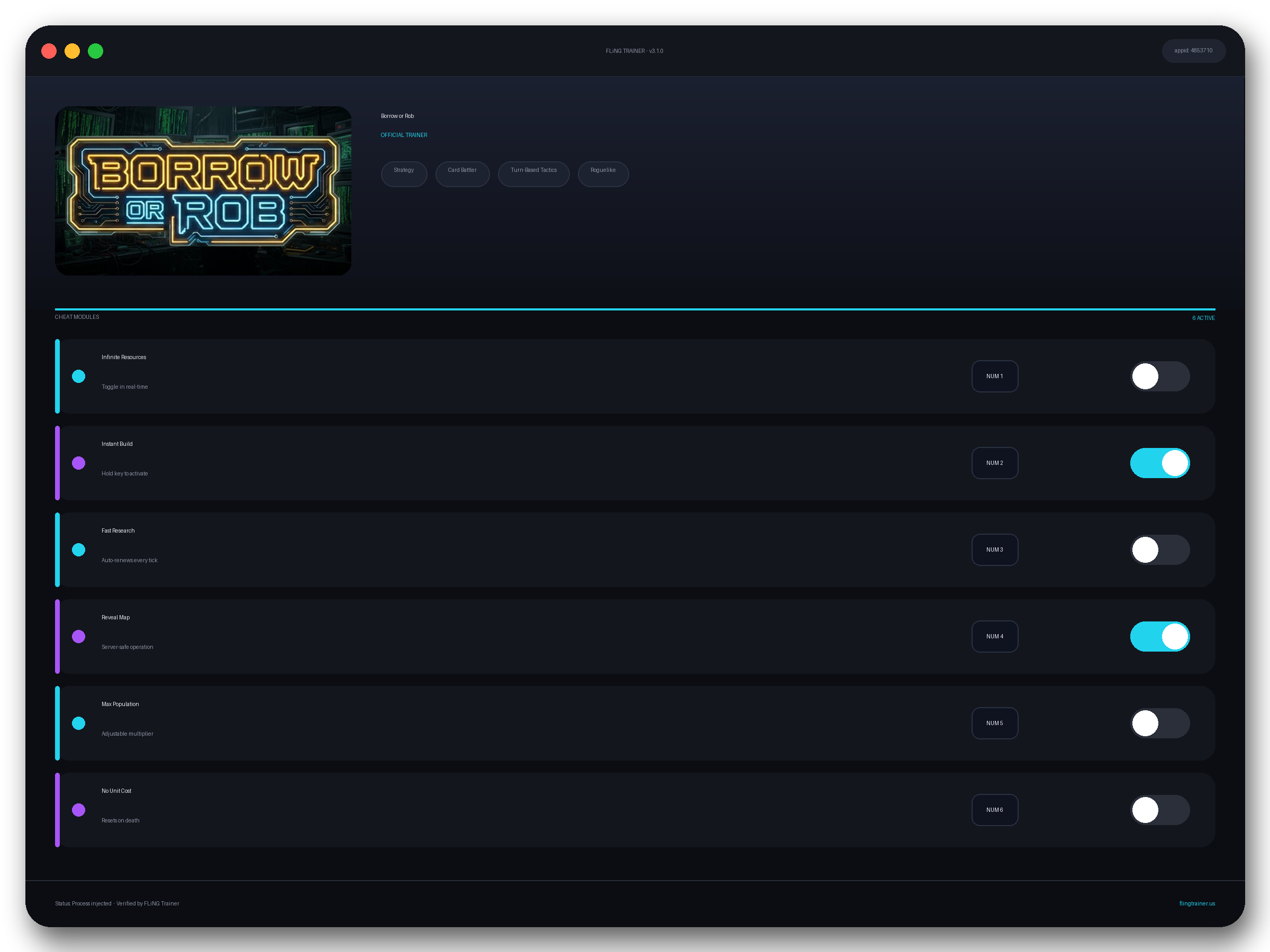 Borrow or Rob Trainer interface