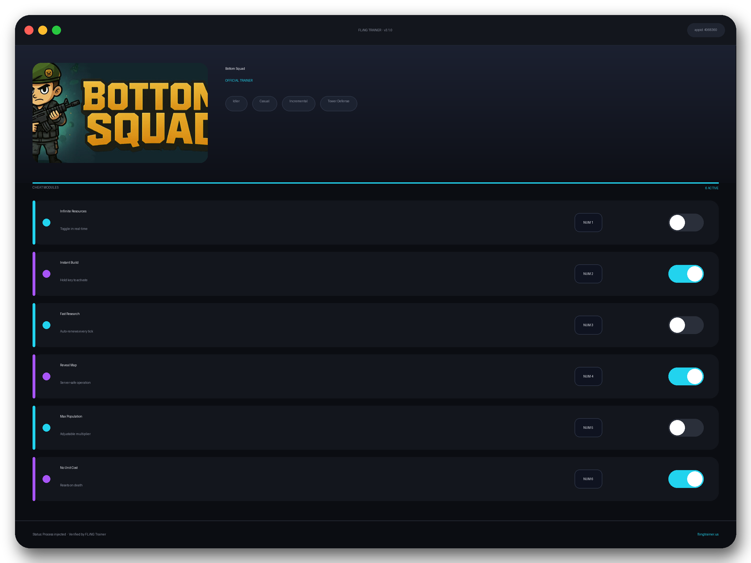 Bottom Squad Trainer interface