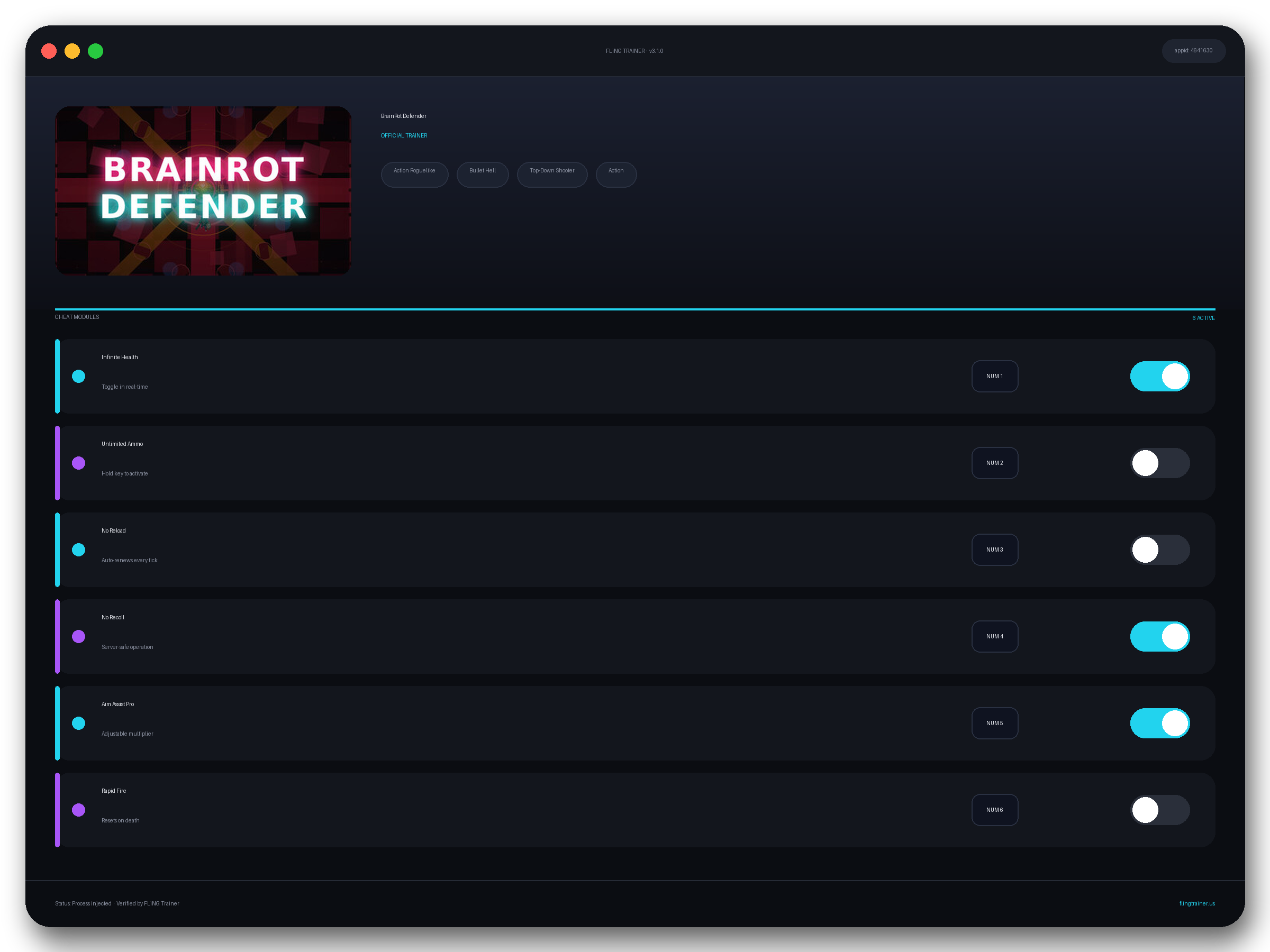 BrainRot Defender Trainer interface