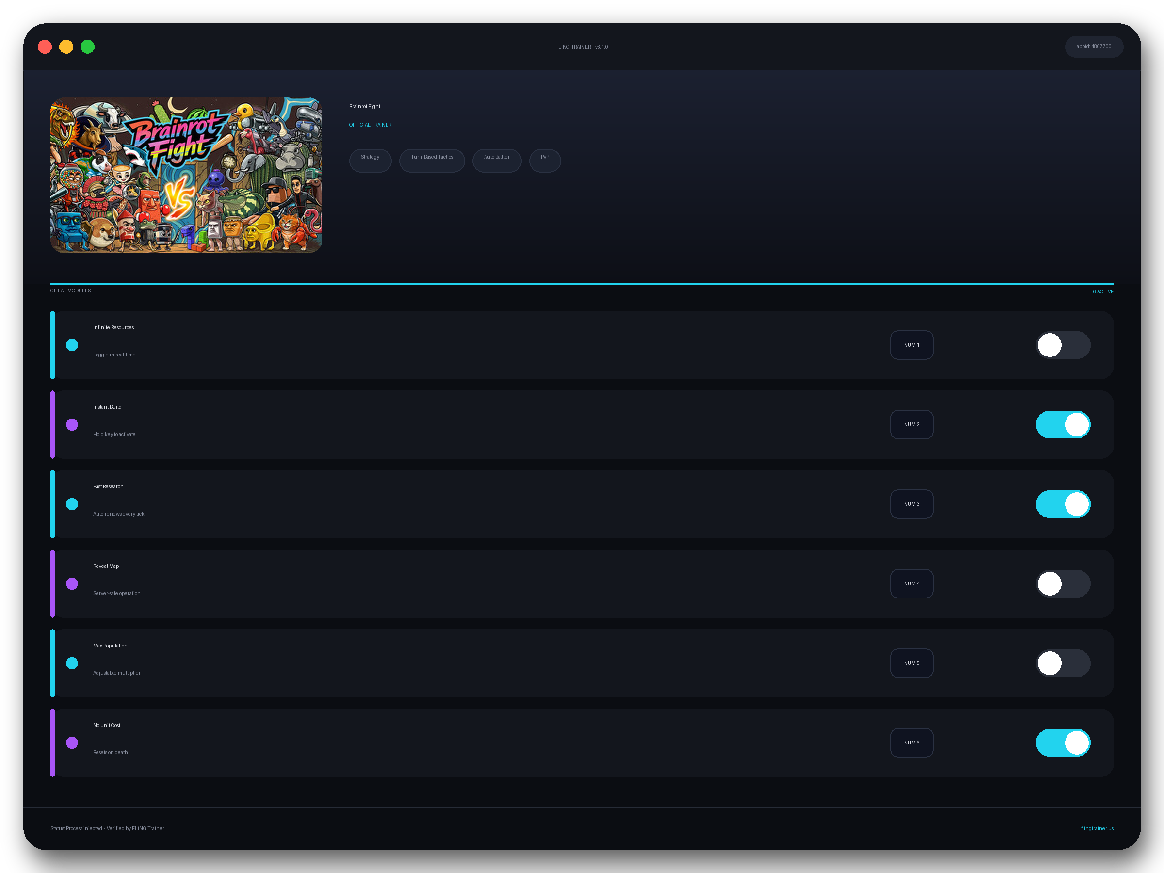 Brainrot Fight Trainer interface