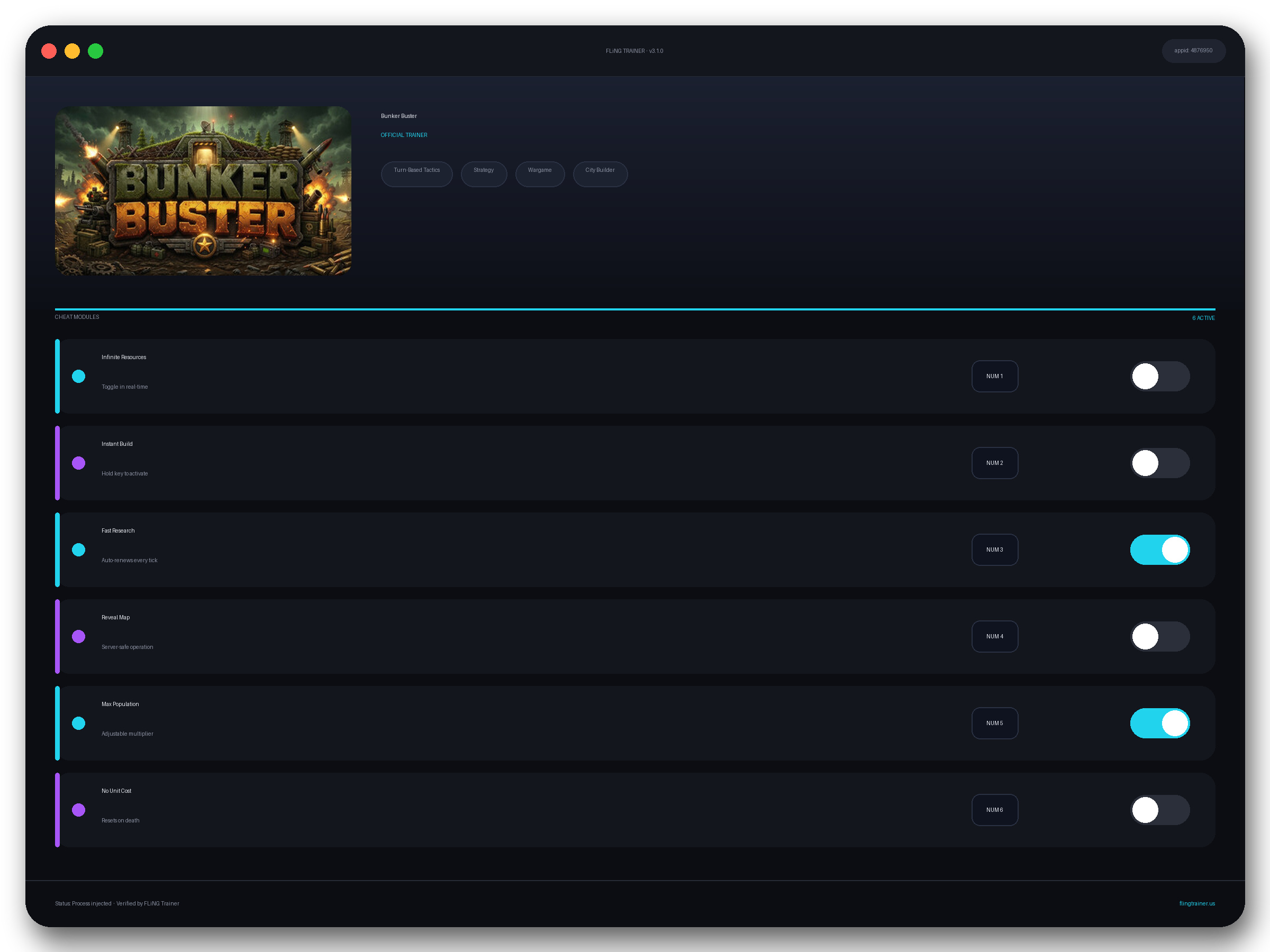 Bunker Buster Trainer interface