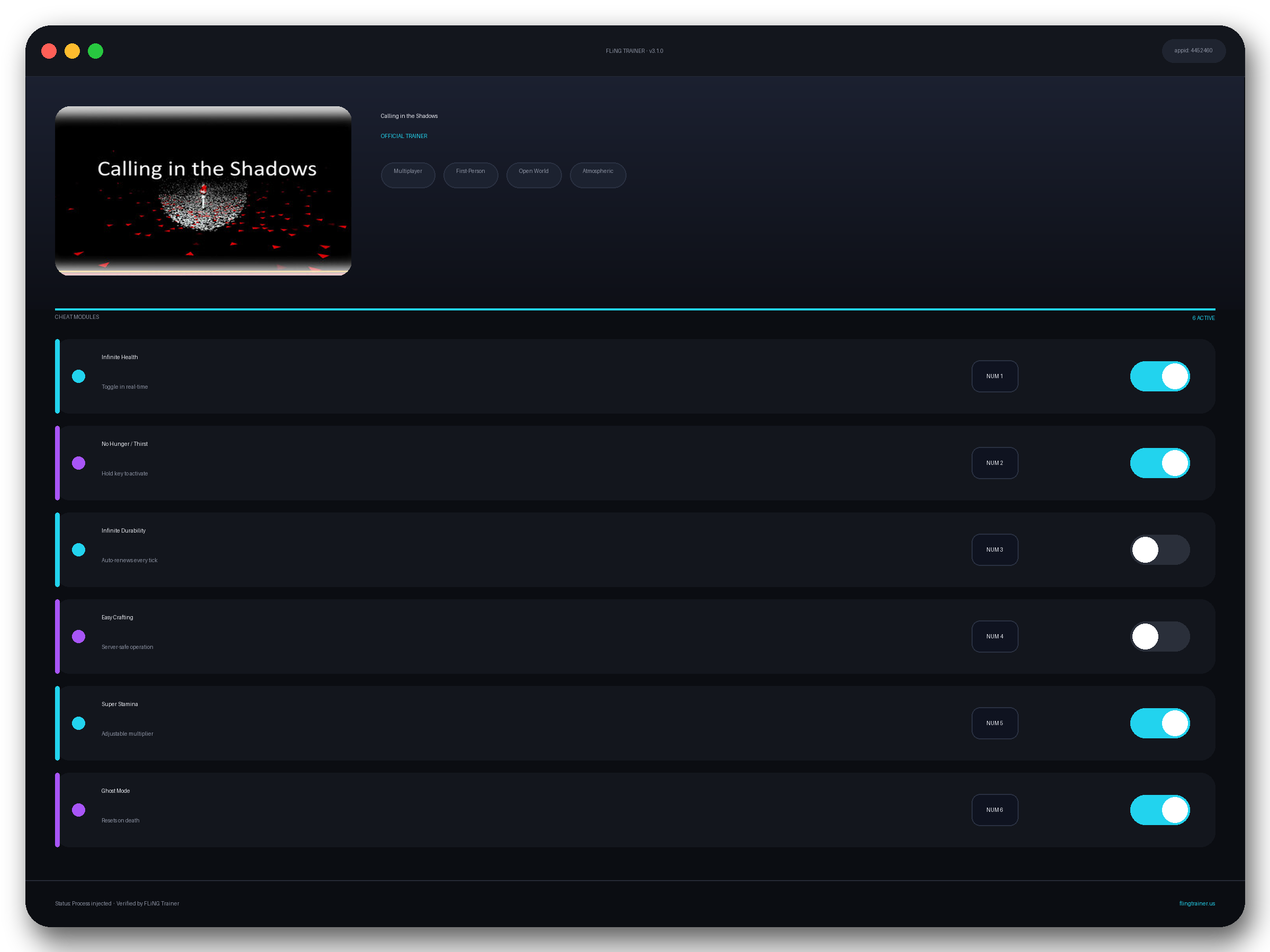 Calling in the Shadows Trainer interface