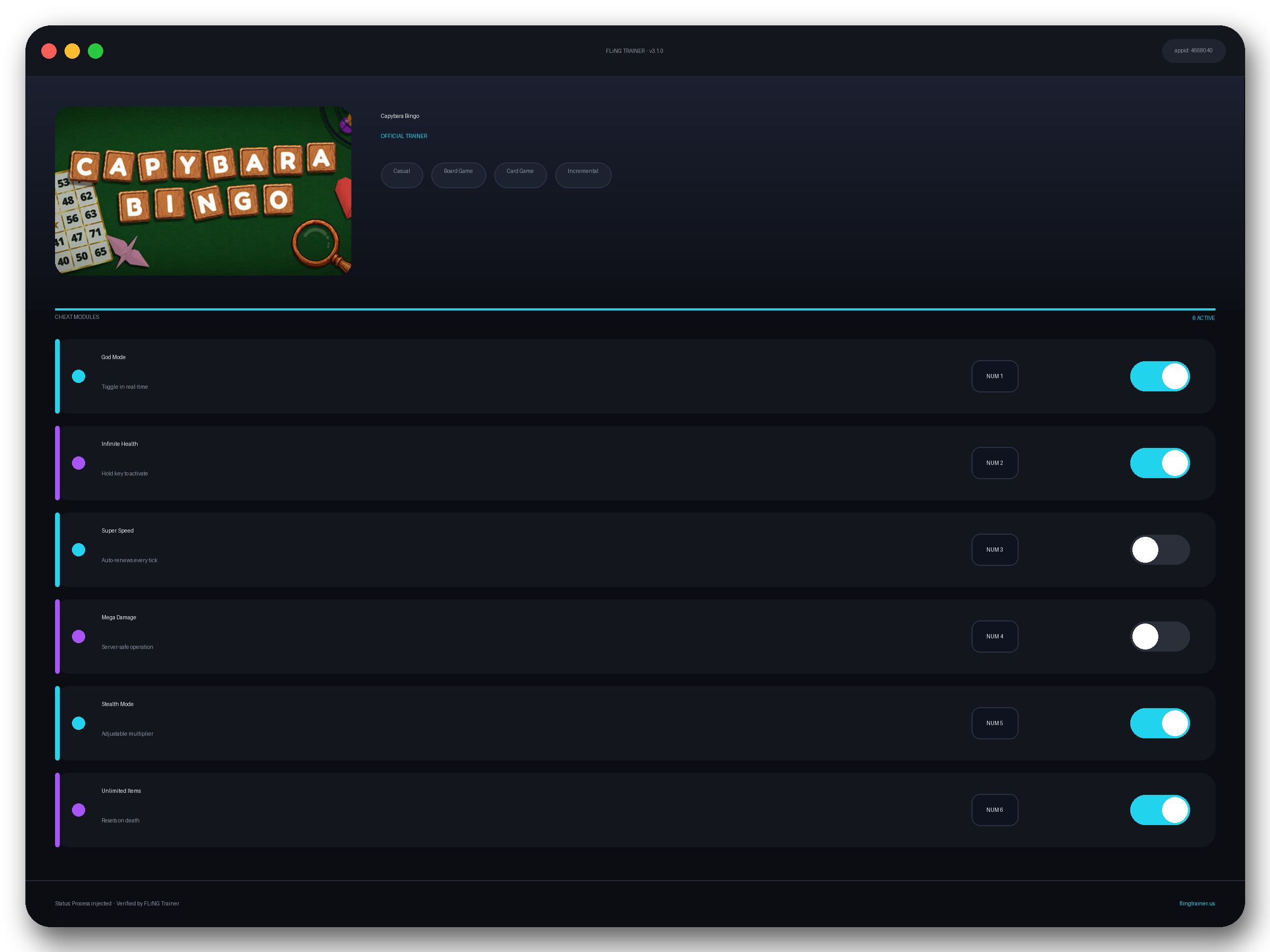Capybara Bingo Trainer interface