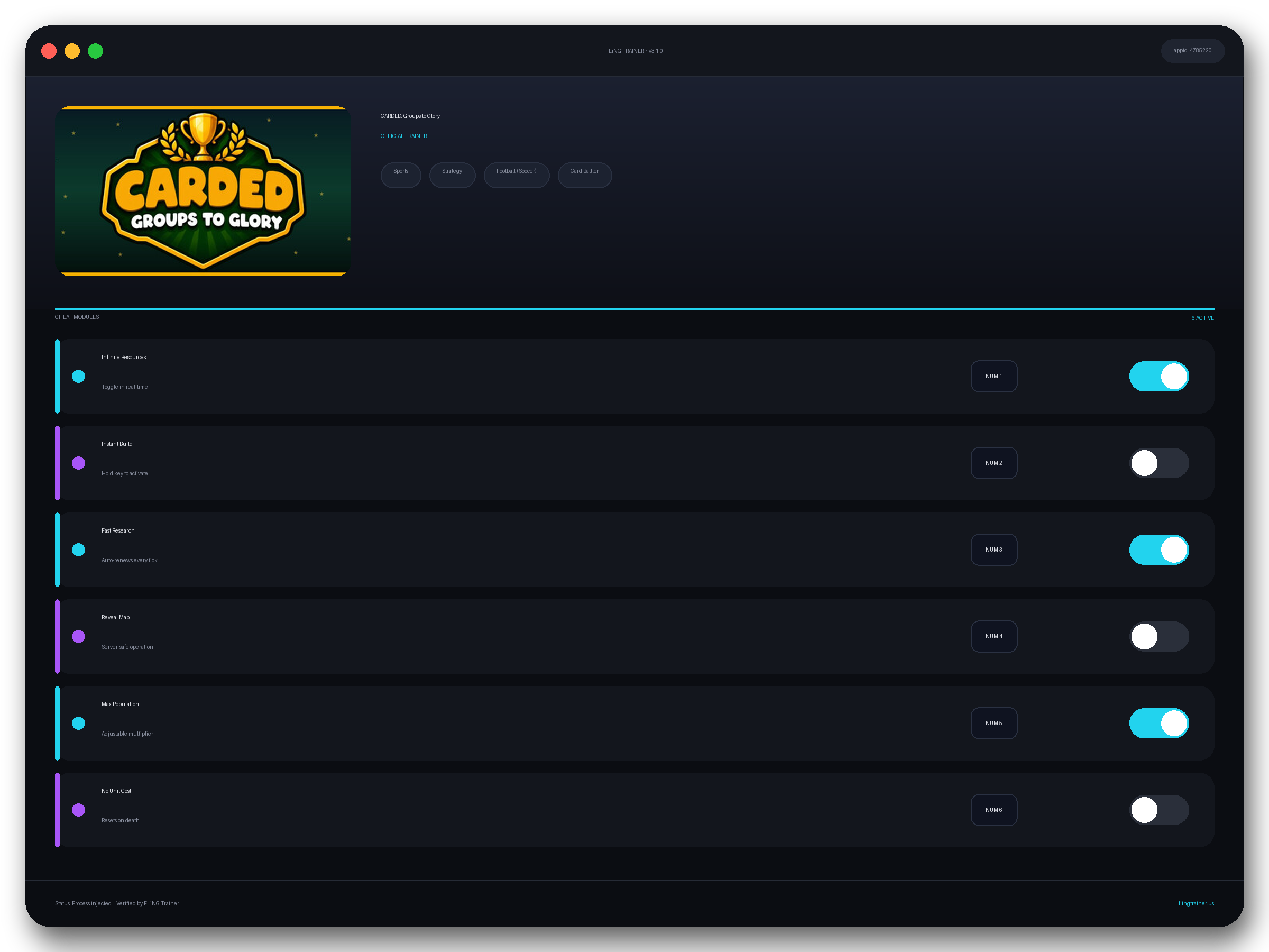 CARDED: Groups to Glory Trainer interface