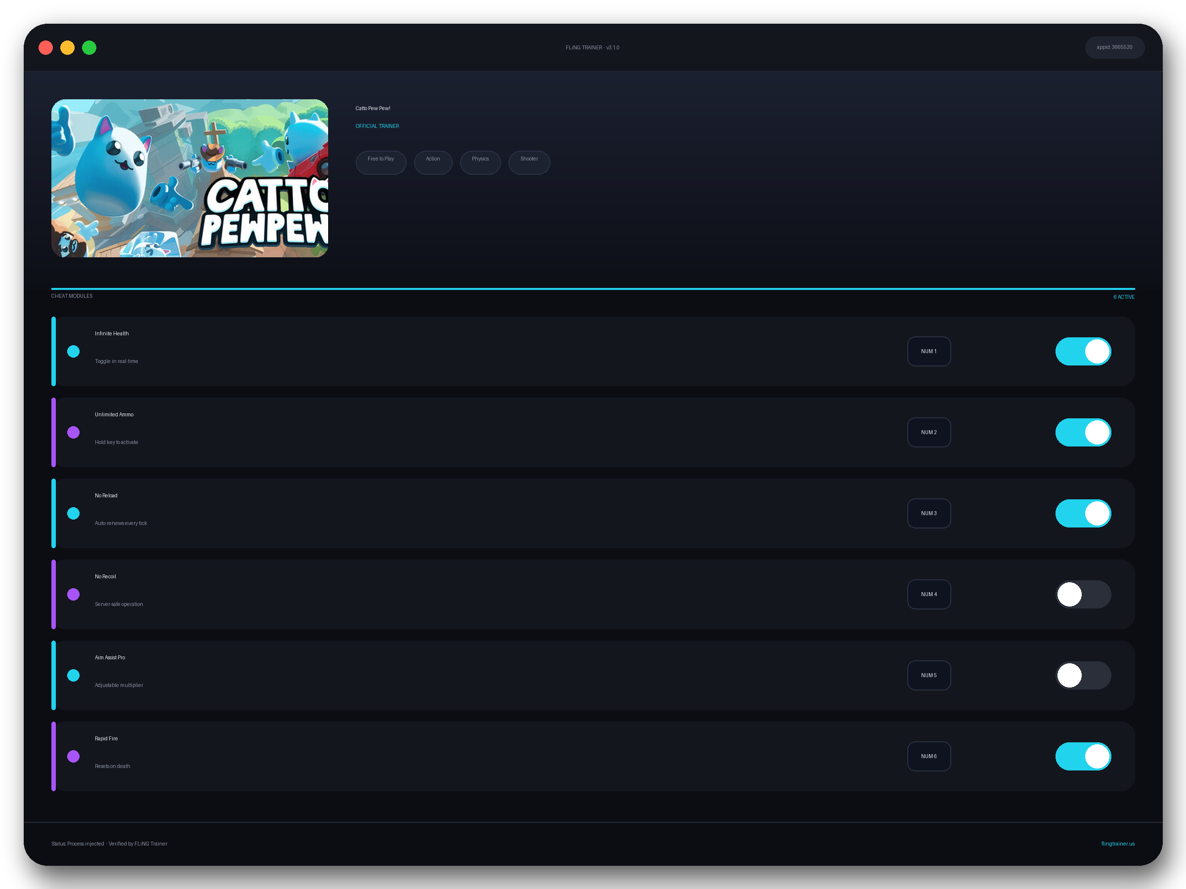 Catto Pew Pew! Trainer interface