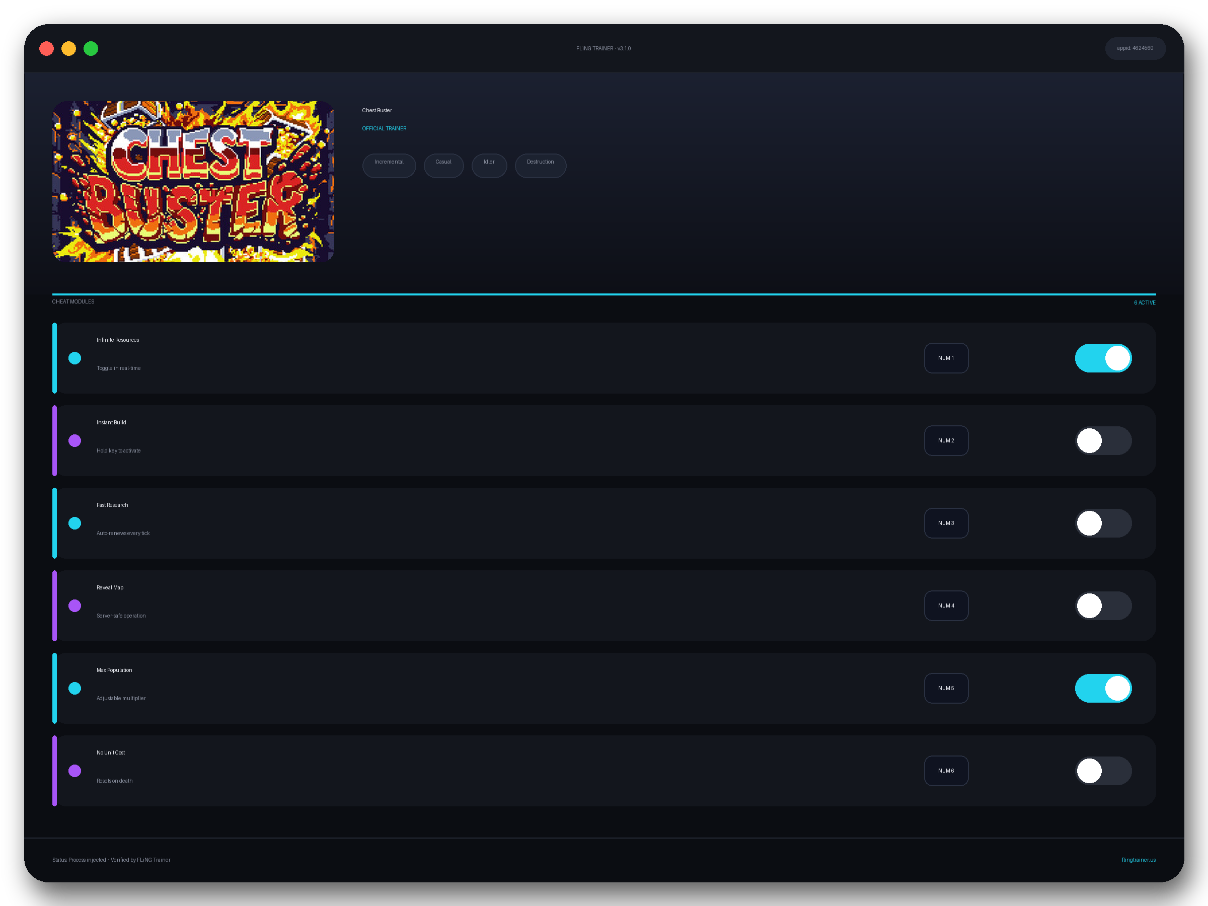 Chest Buster Trainer interface