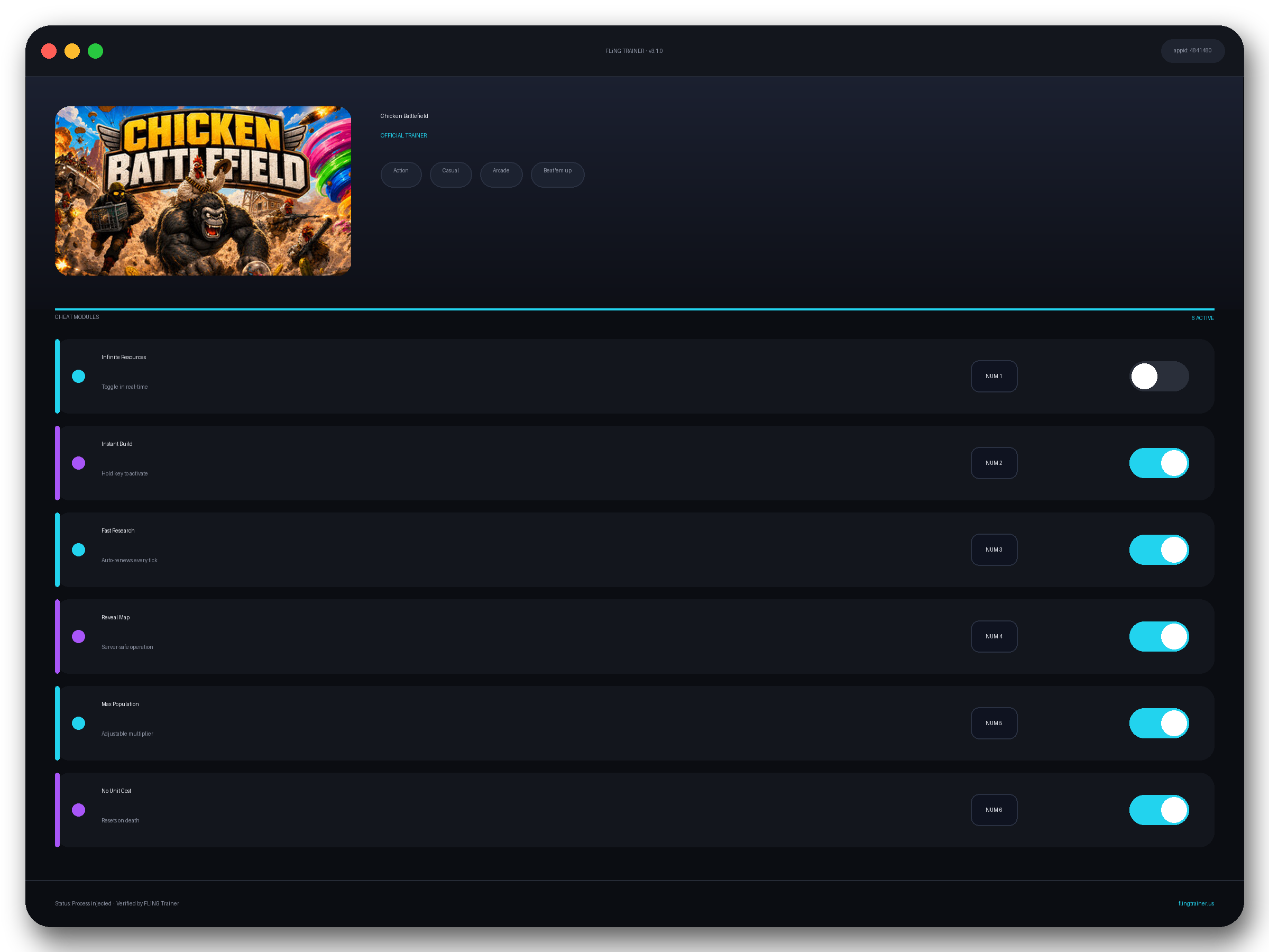 Chicken Battlefield Trainer interface