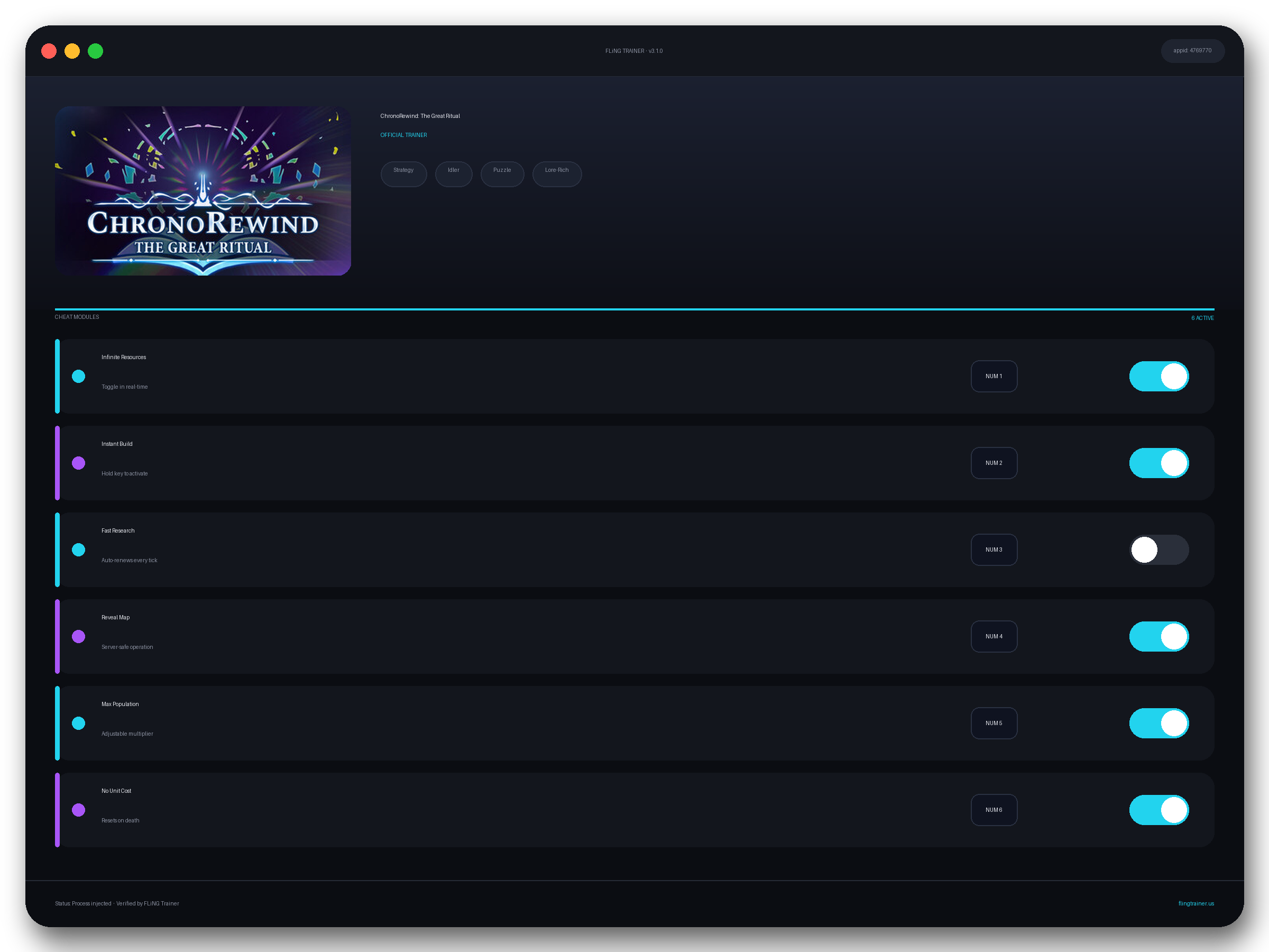 ChronoRewind: The Great Ritual Trainer interface
