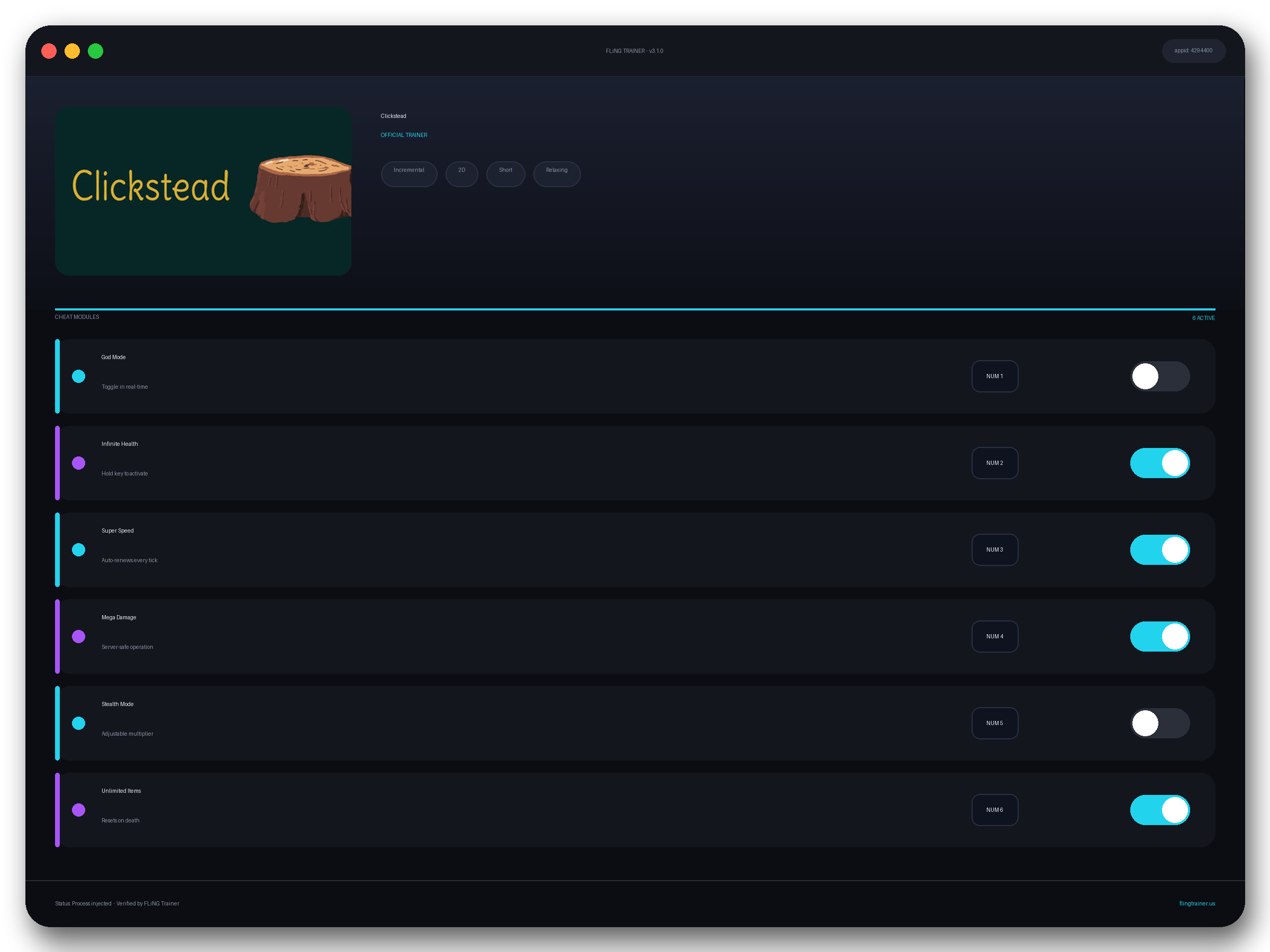 Clickstead Trainer interface