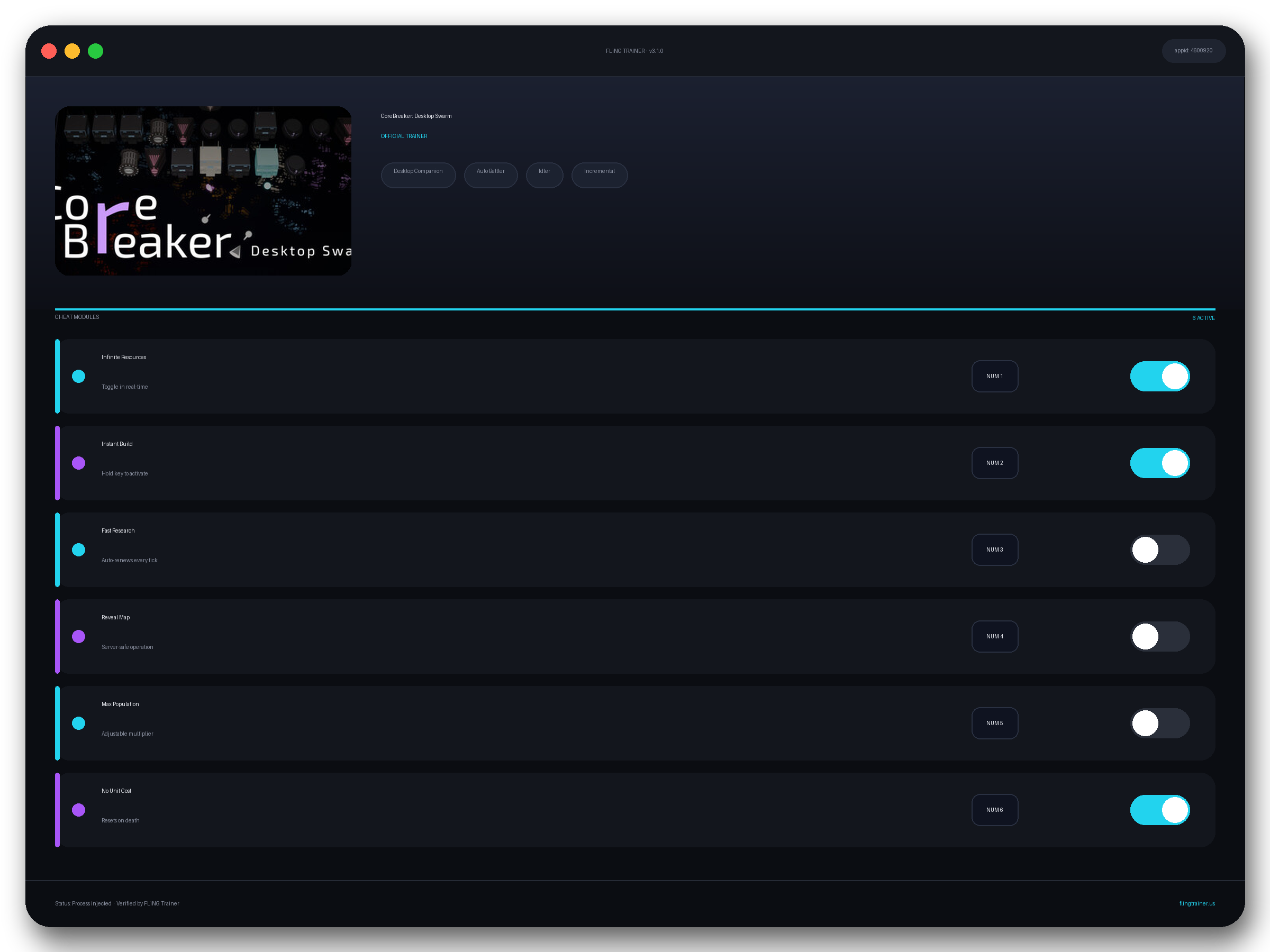 CoreBreaker: Desktop Swarm Trainer interface
