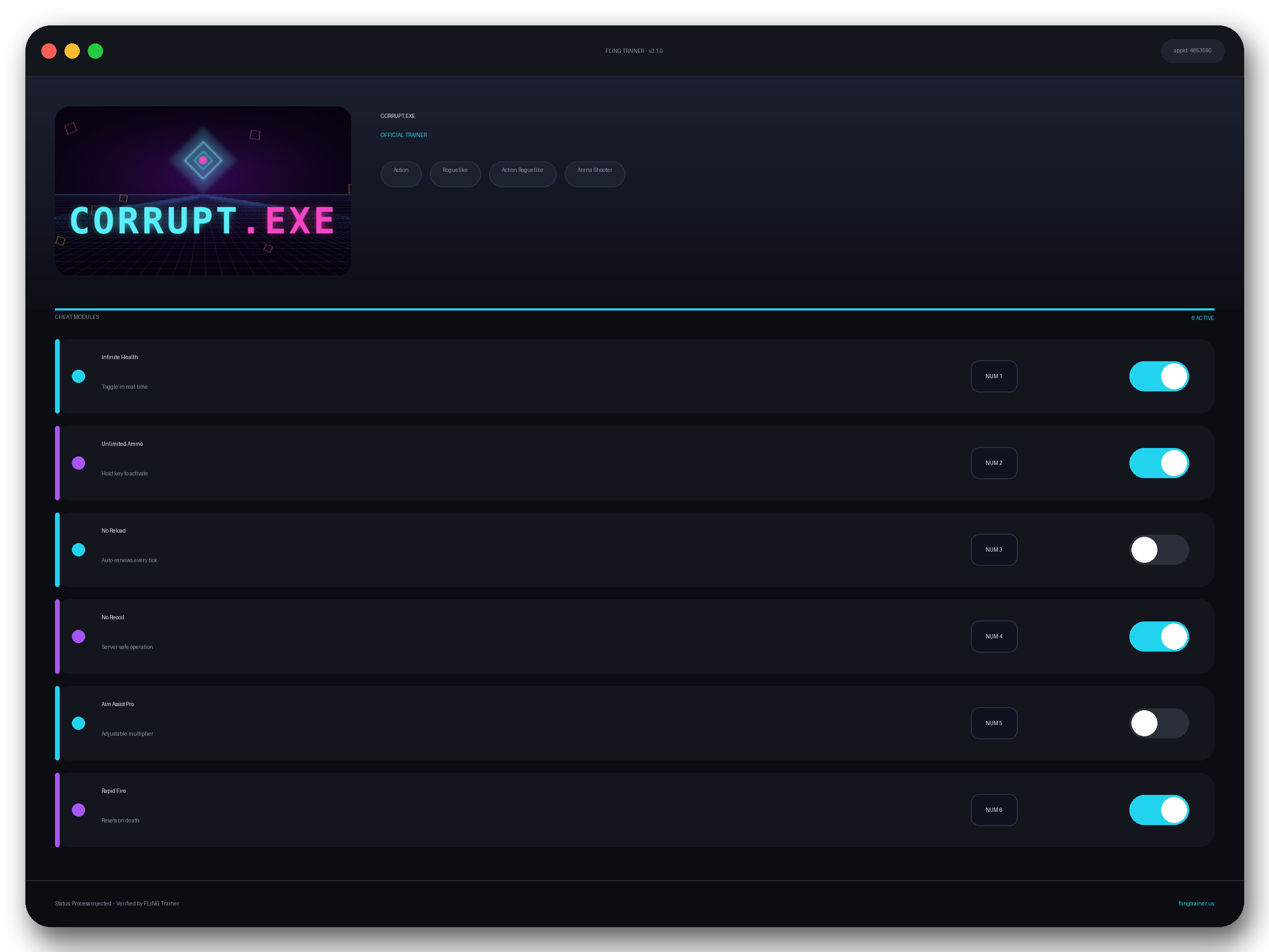 CORRUPT.EXE Trainer interface
