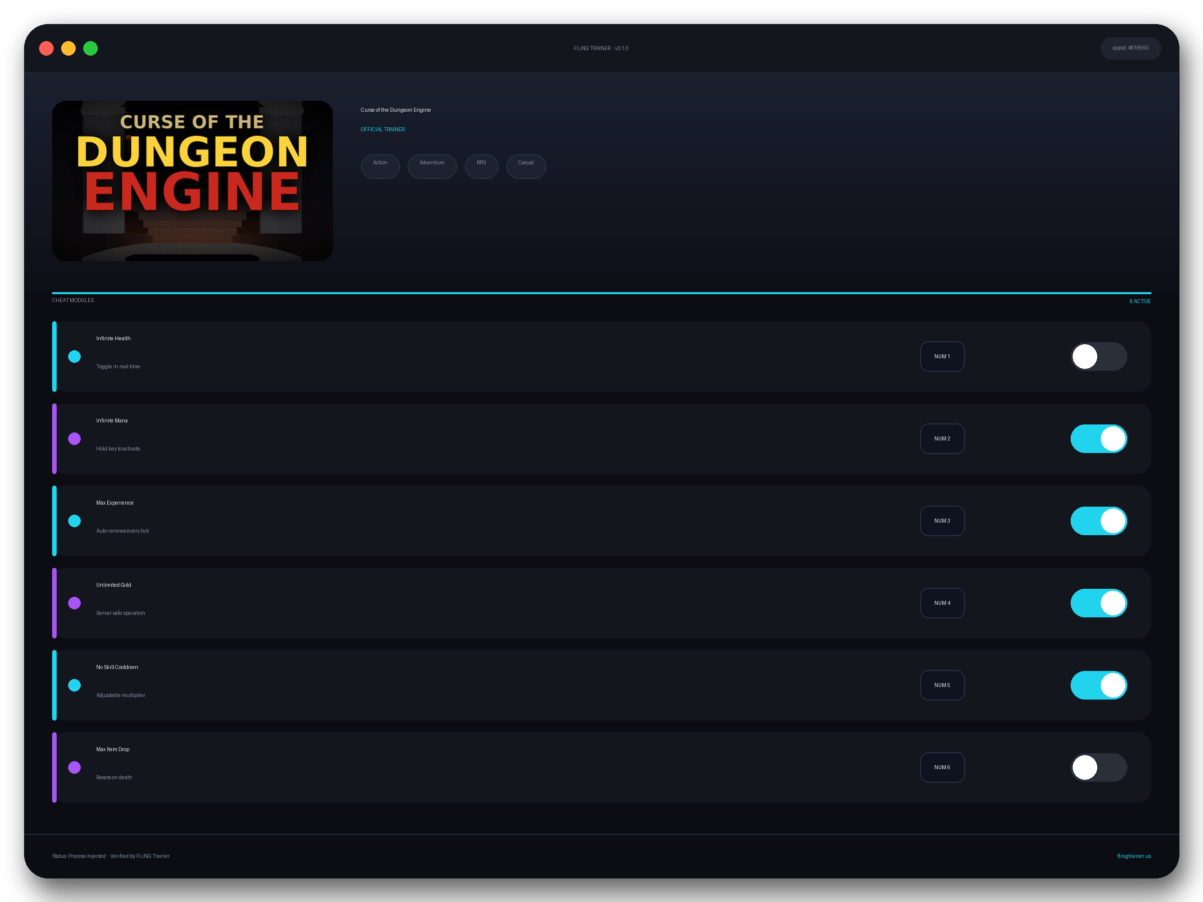 Curse of the Dungeon Engine Trainer interface