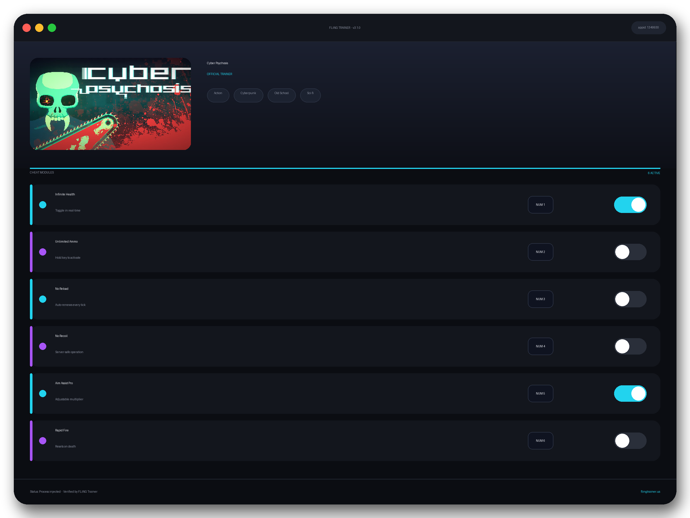 Cyber Psychosis Trainer interface