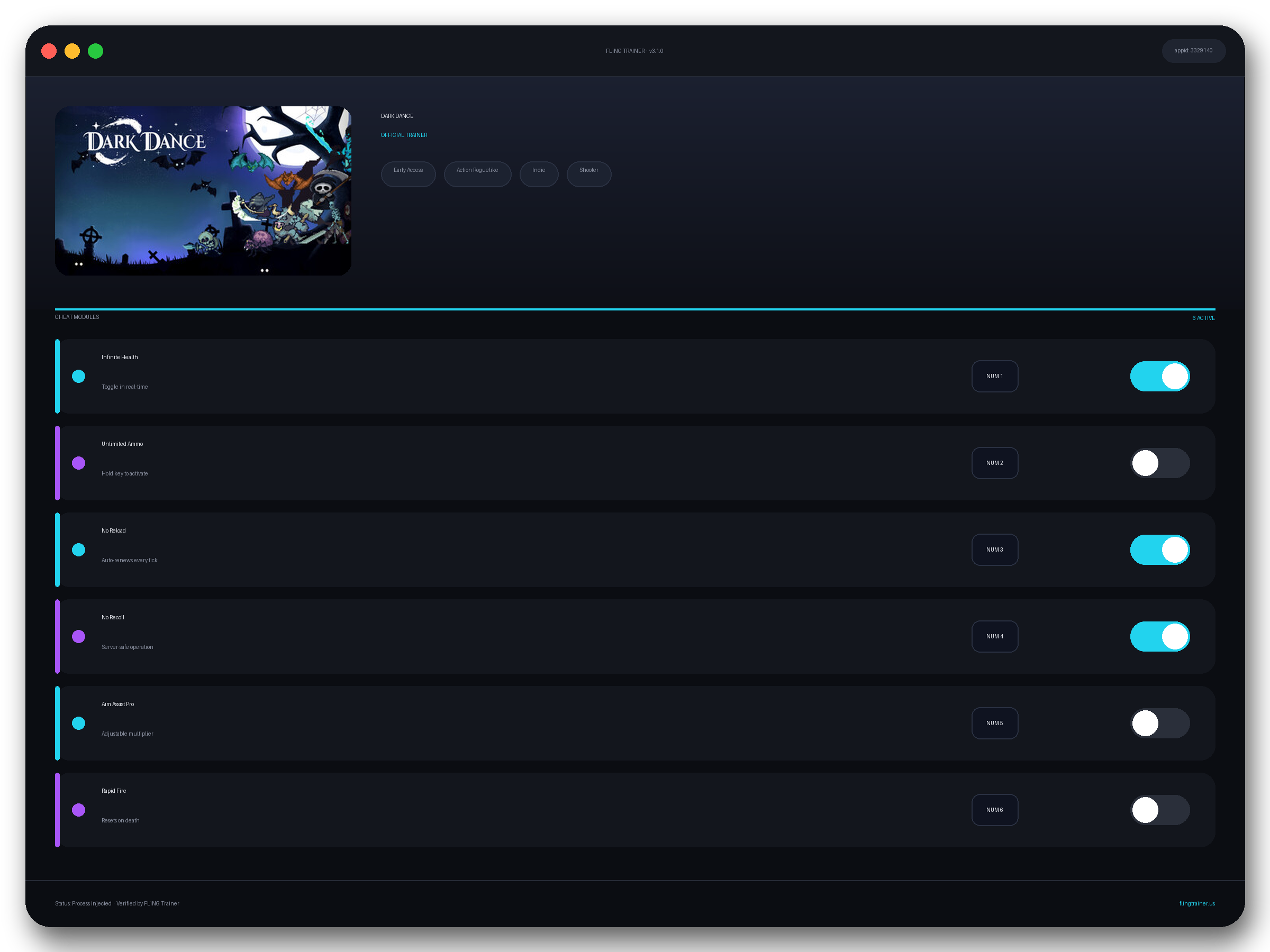 DARK DANCE Trainer interface