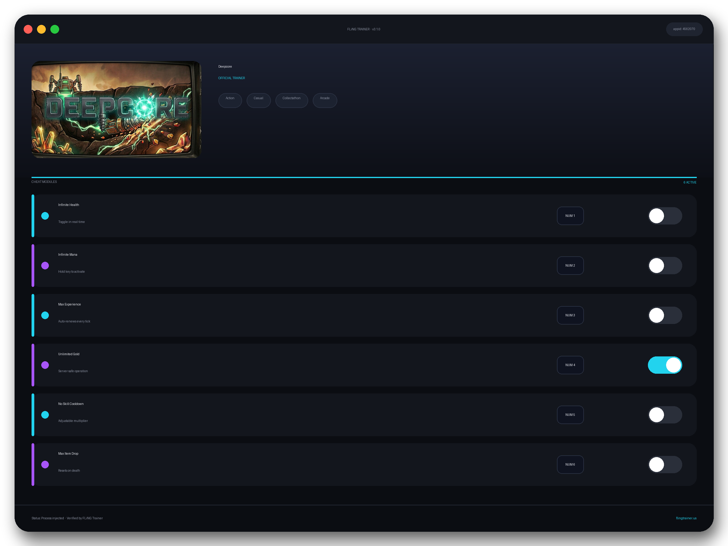 Deepcore Trainer interface