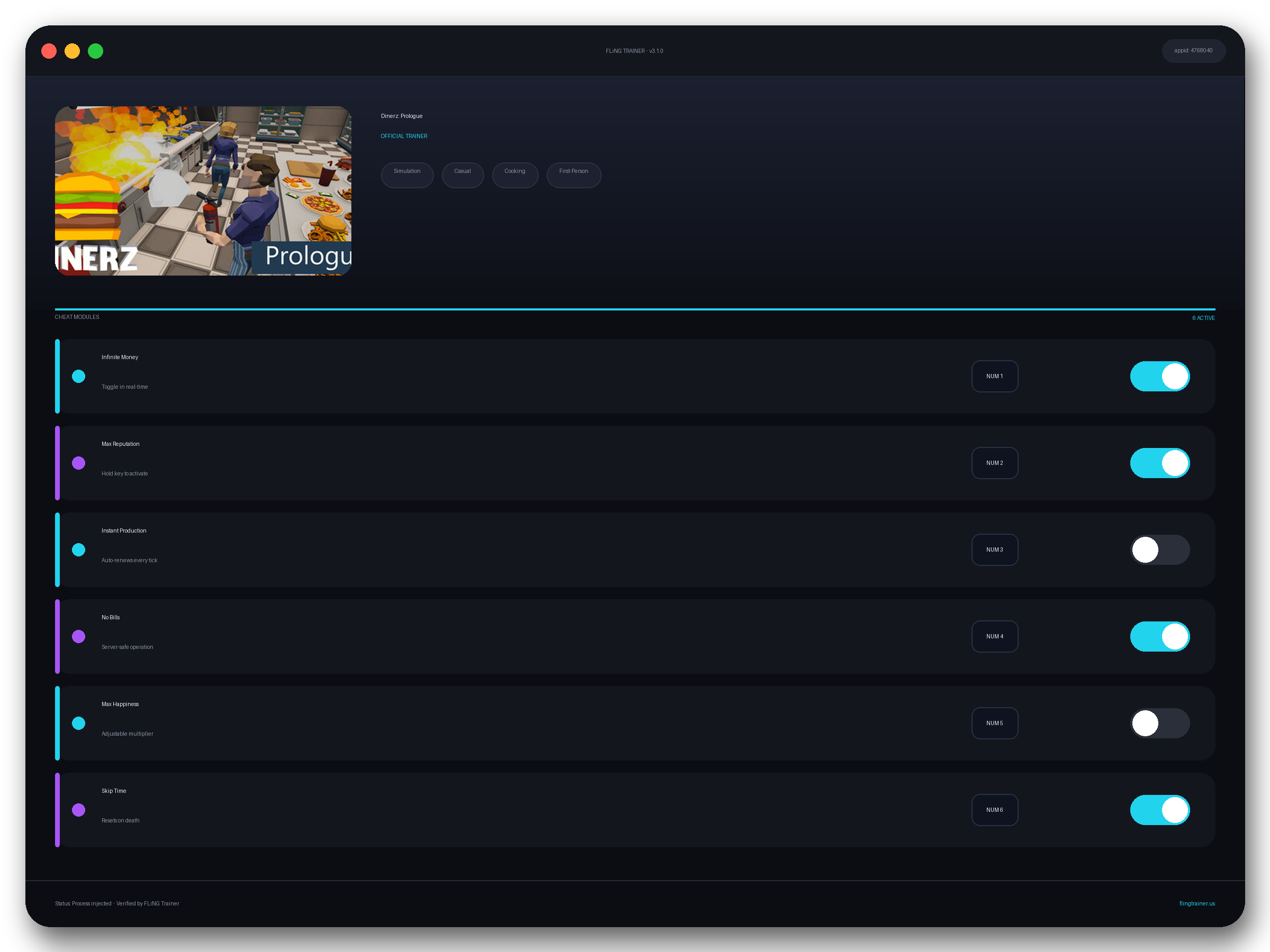 Dinerz: Prologue Trainer interface