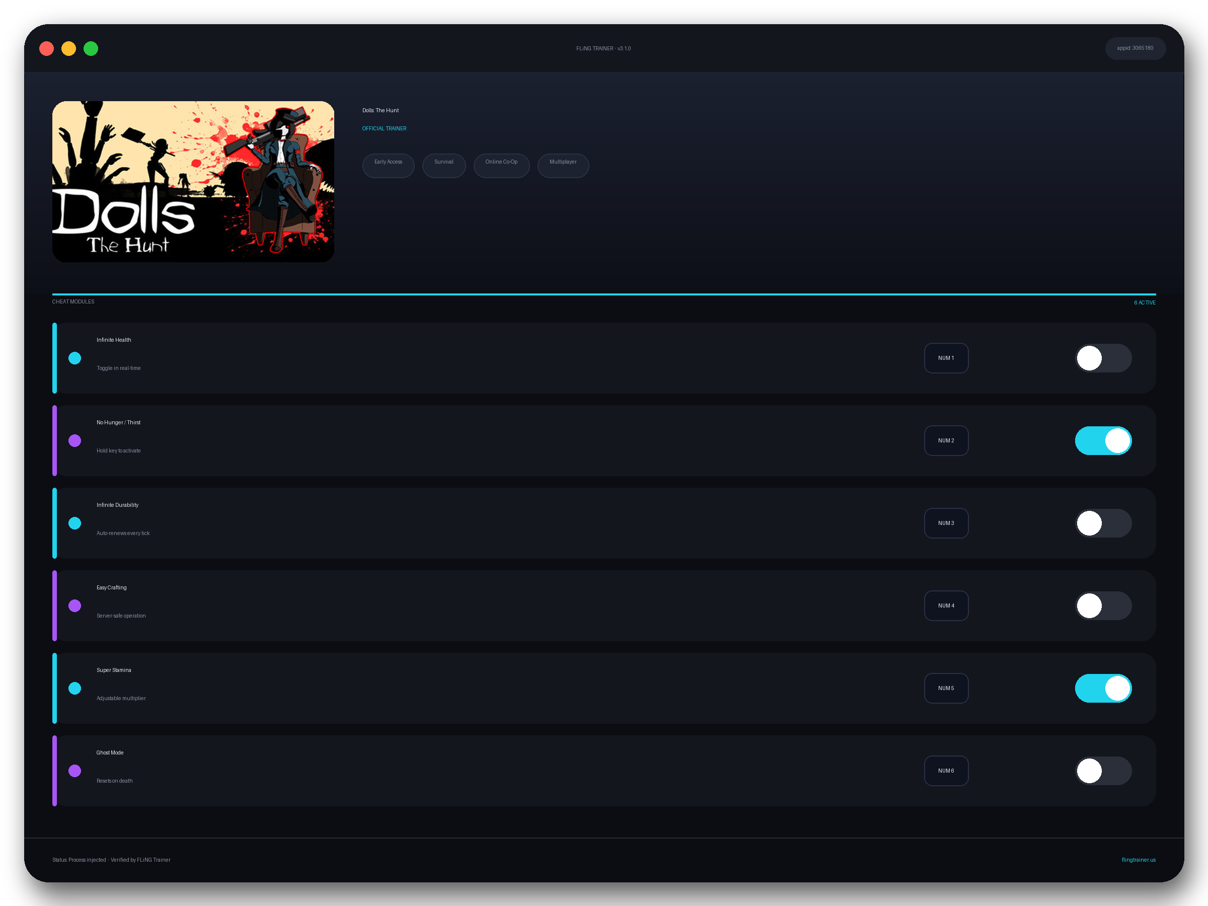 Dolls: The Hunt Trainer interface