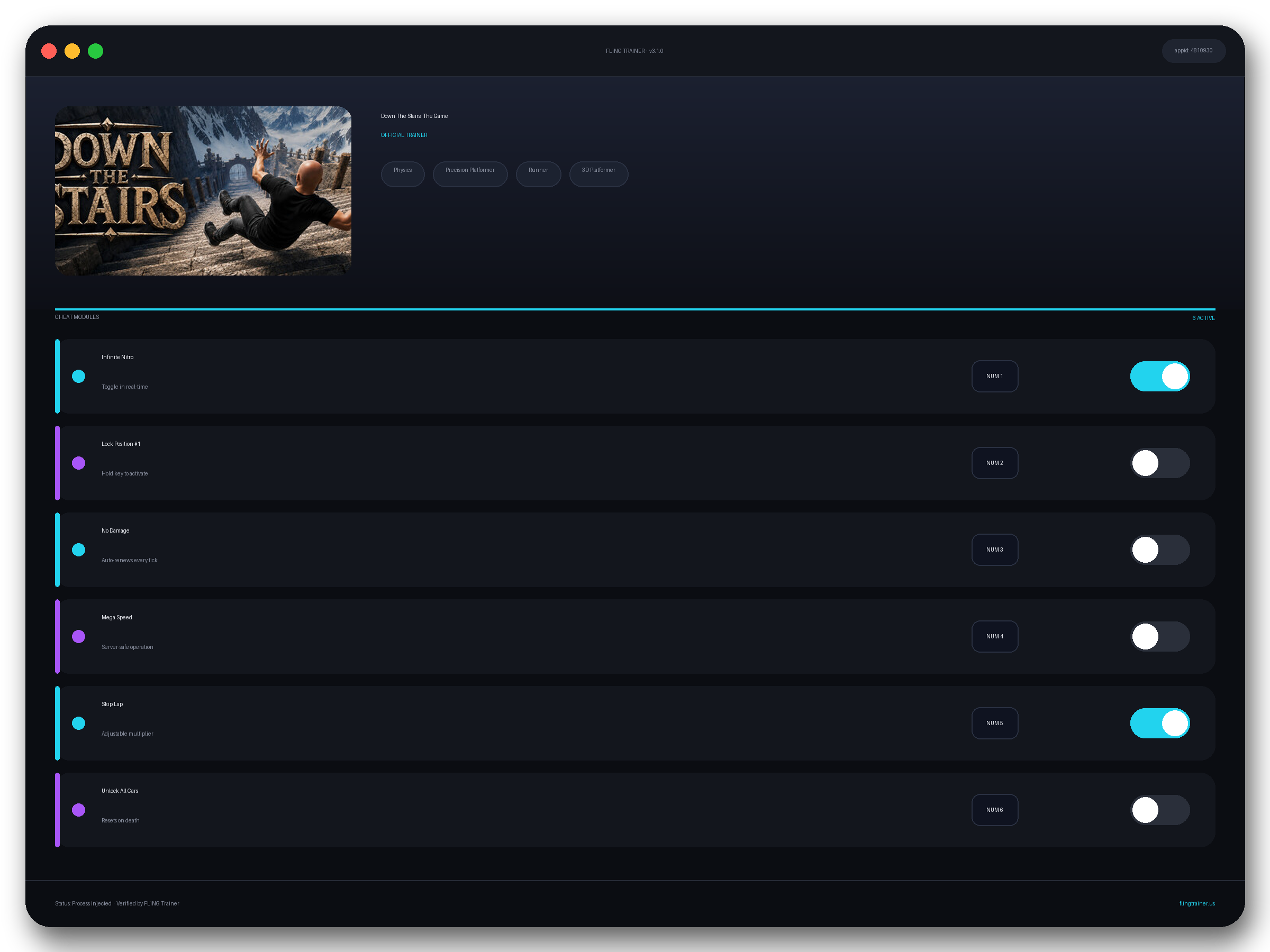 Down The Stairs: The Game Trainer interface