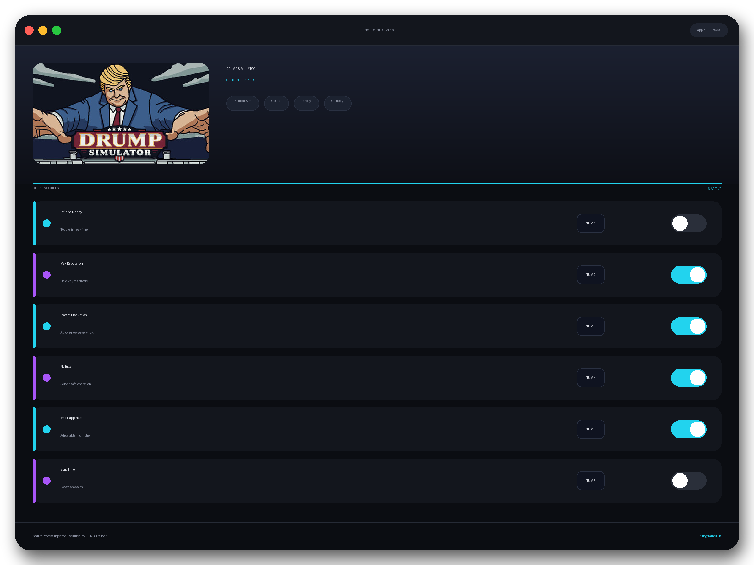 DRUMP SIMULATOR Trainer interface