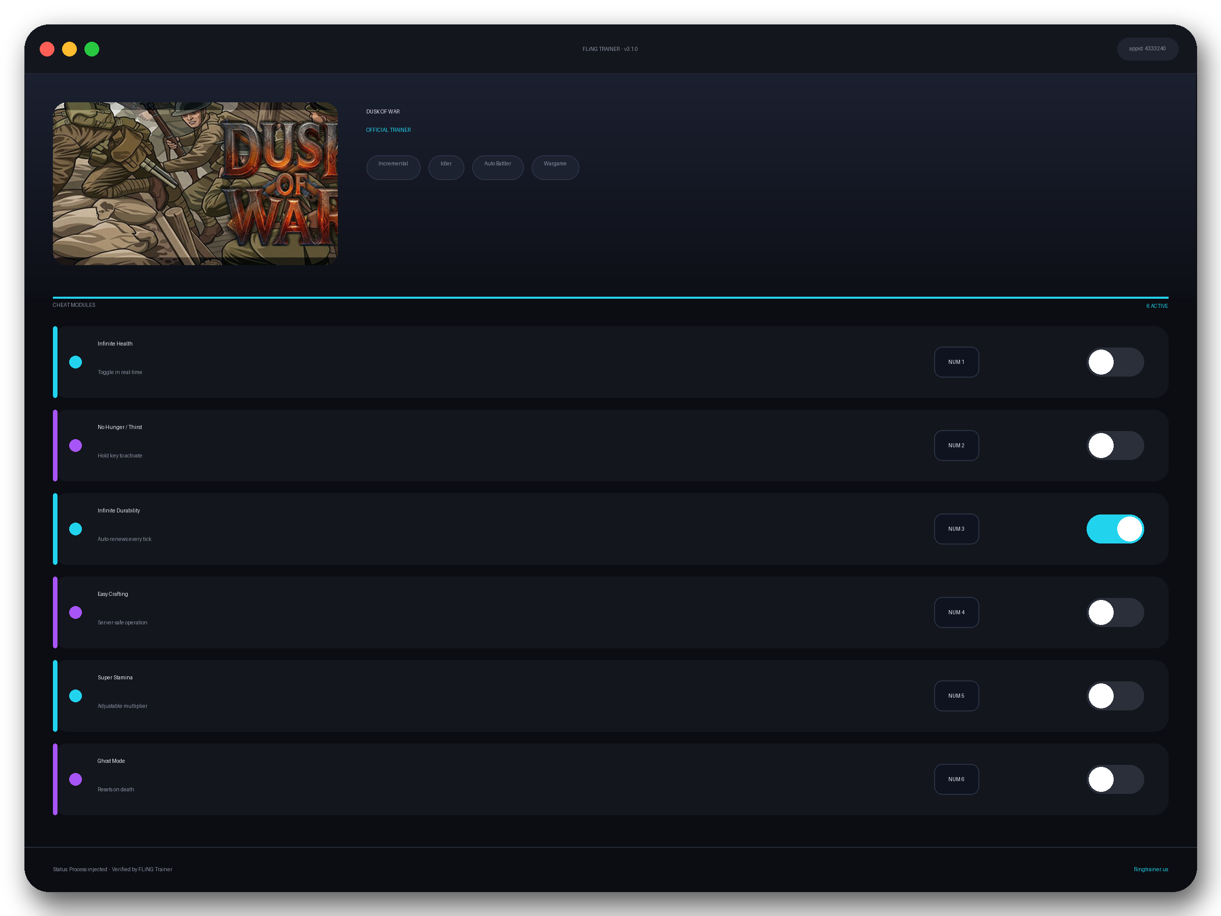 DUSK OF WAR Trainer interface
