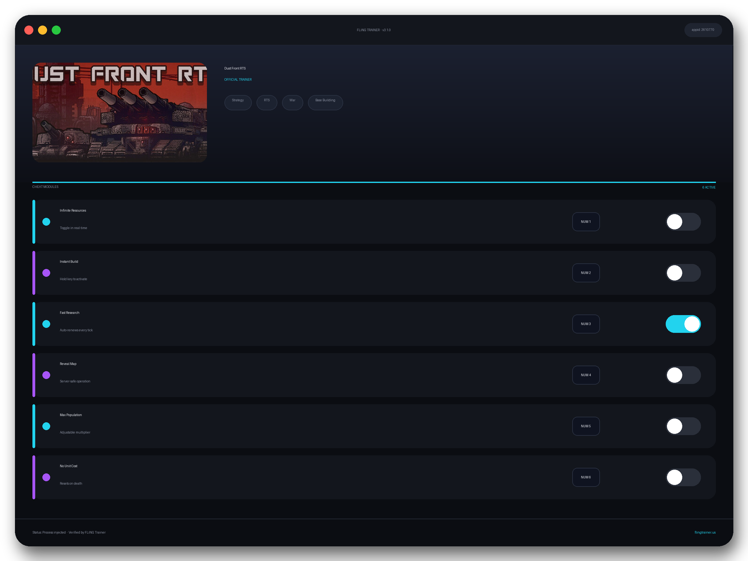 Dust Front RTS Trainer interface
