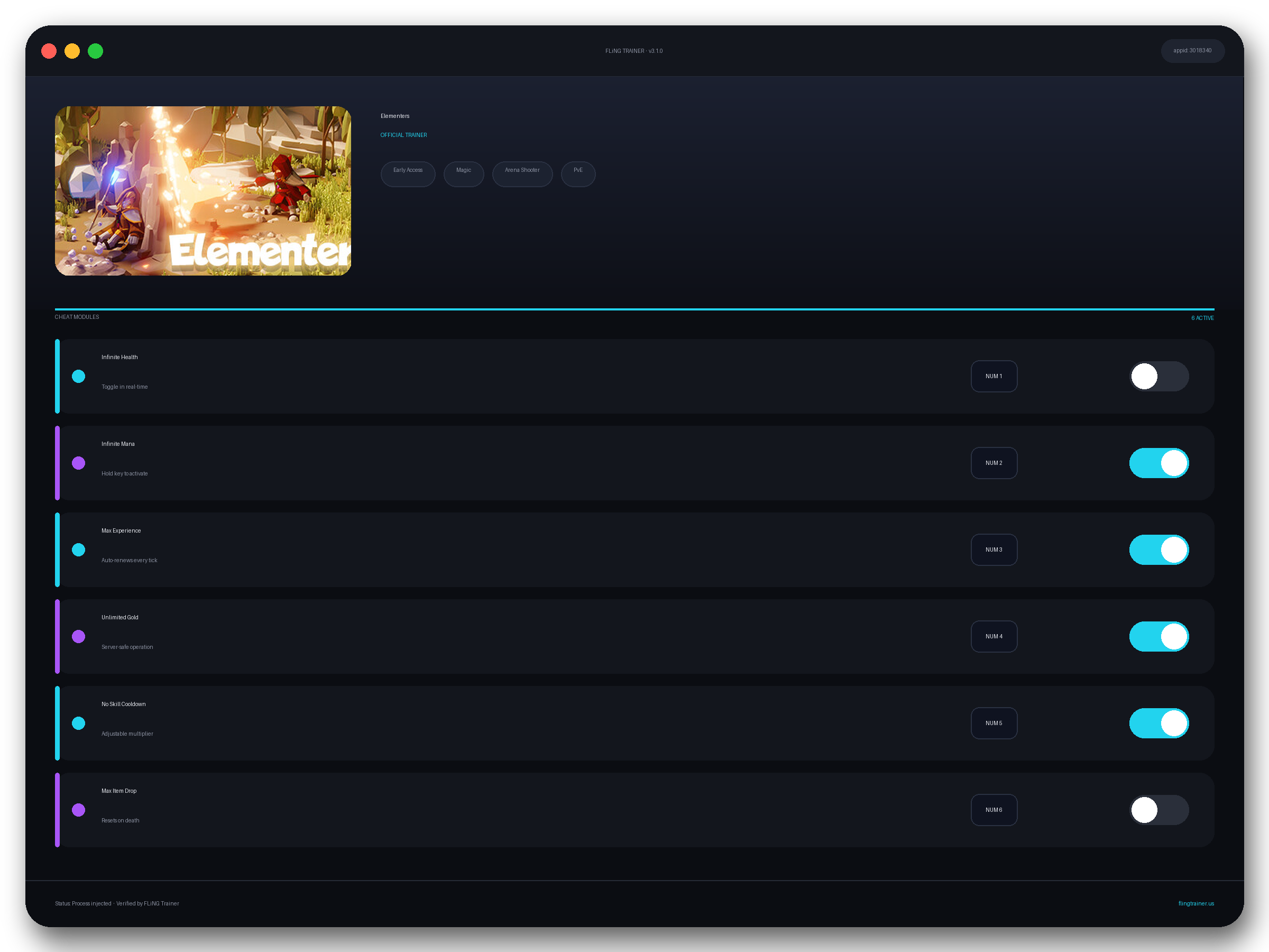 Elementers Trainer interface