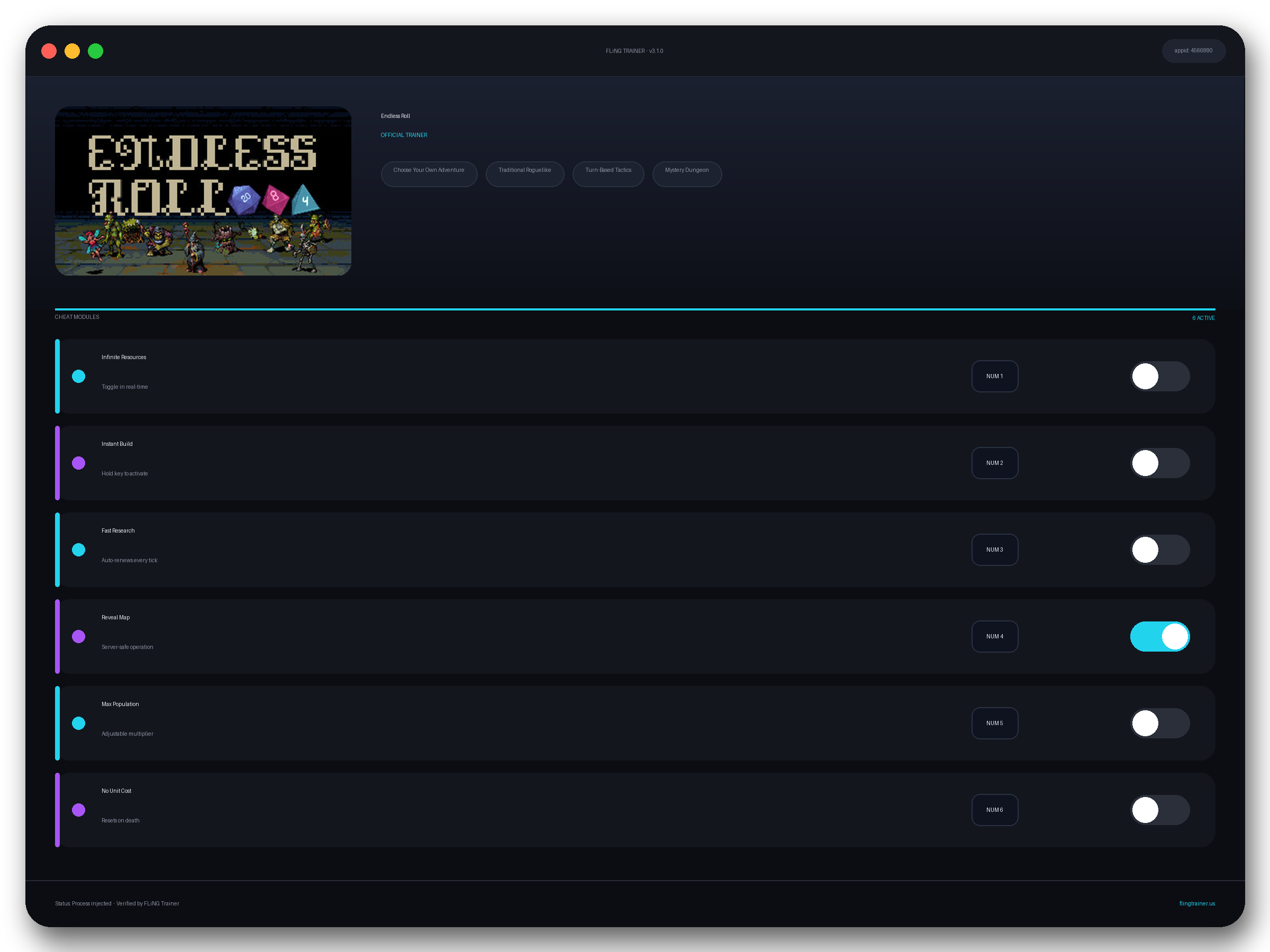 Endless Roll Trainer interface