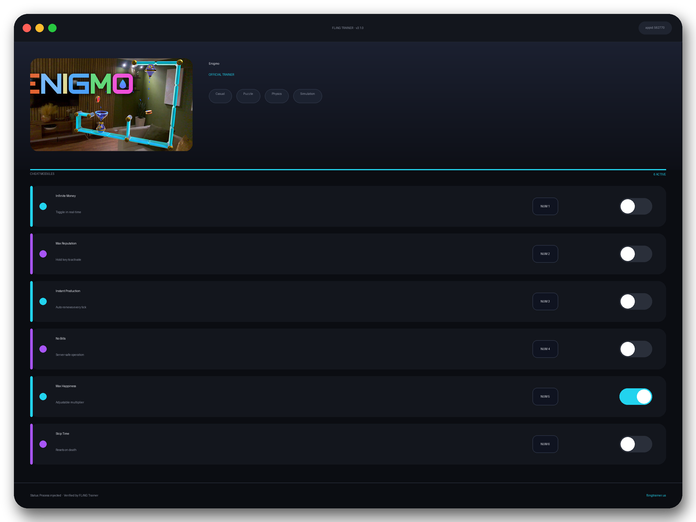 Enigmo Trainer interface