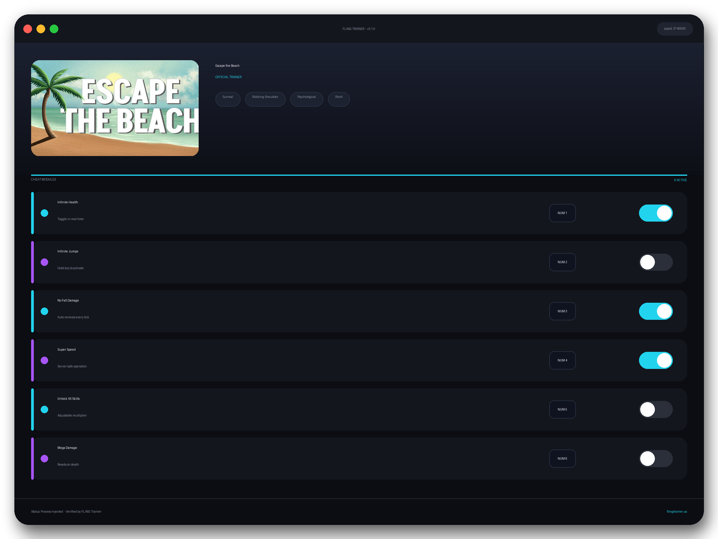 Escape the Beach Trainer interface