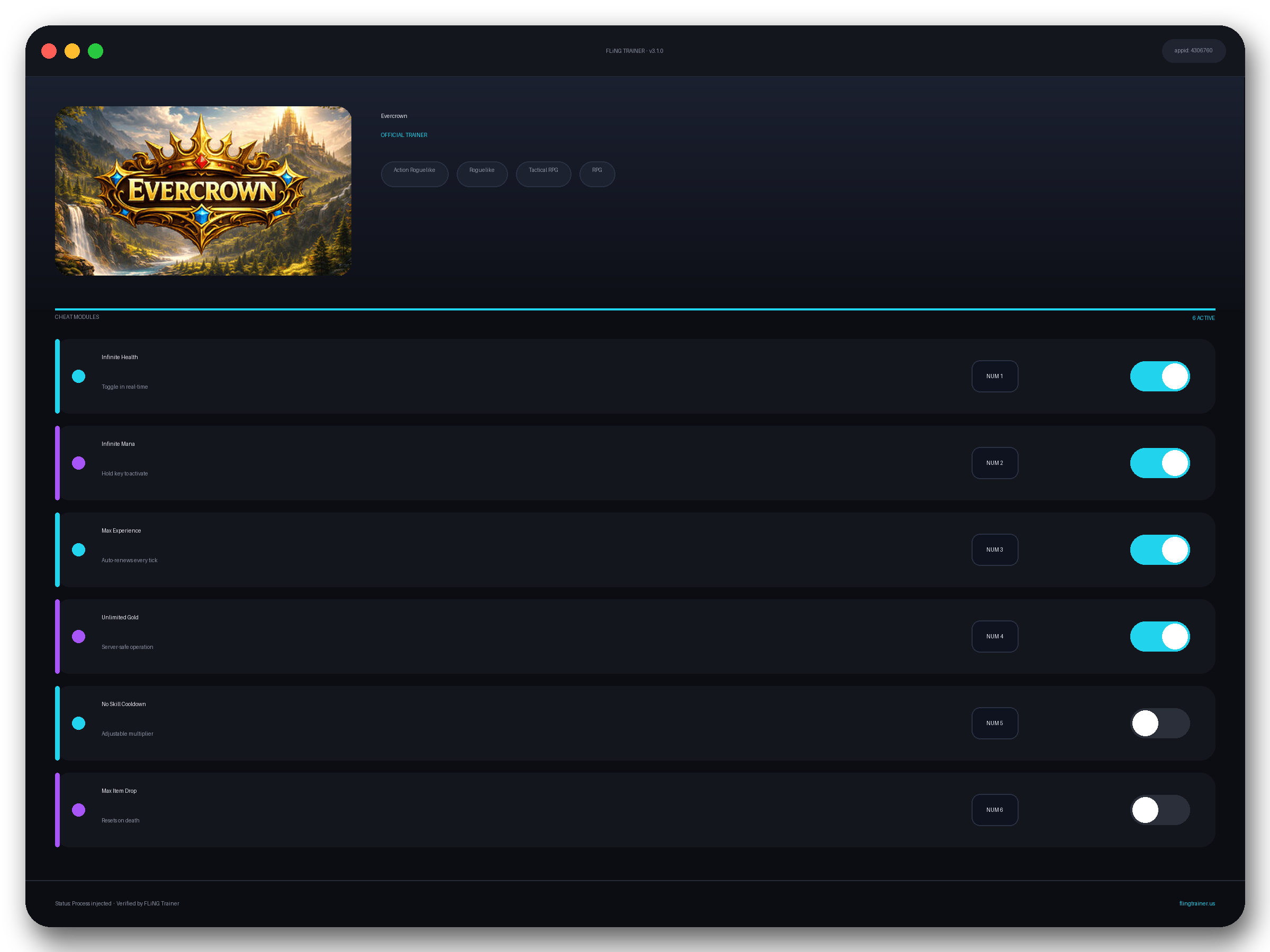 Evercrown Trainer interface