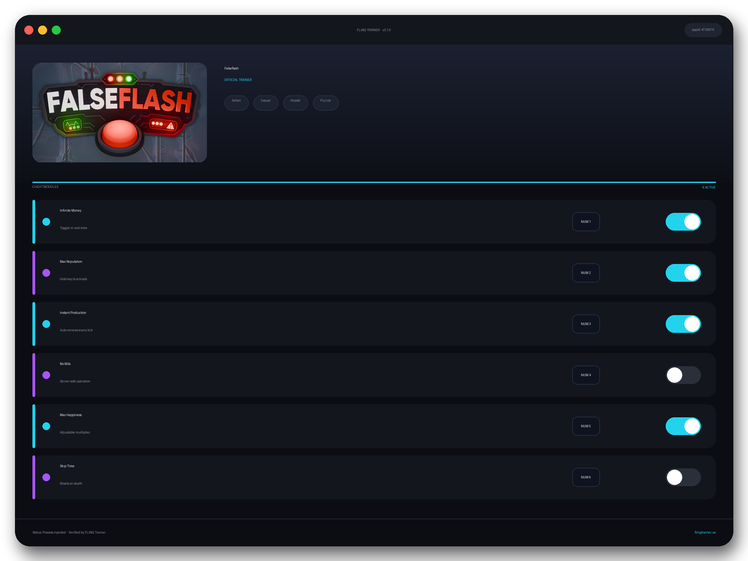Falseflash Trainer interface