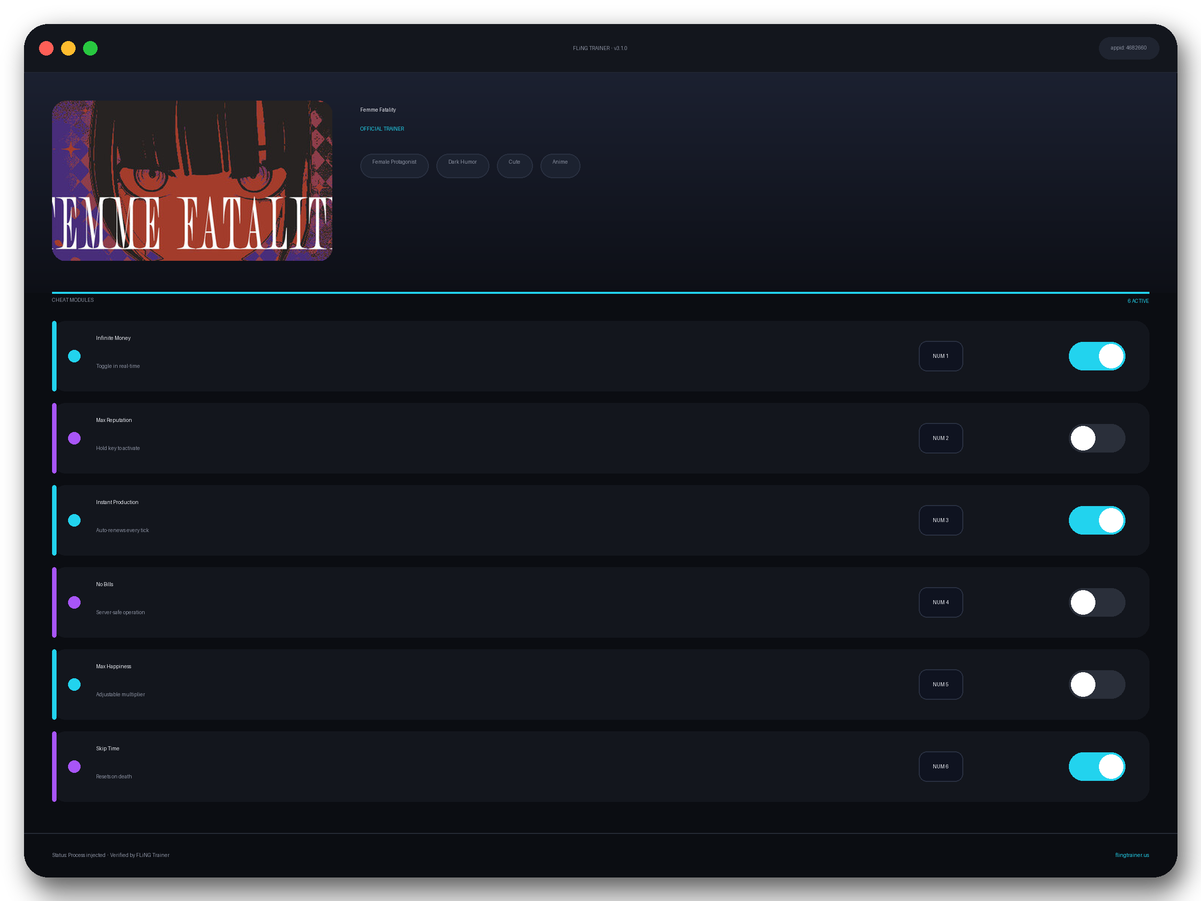 Femme Fatality Trainer interface